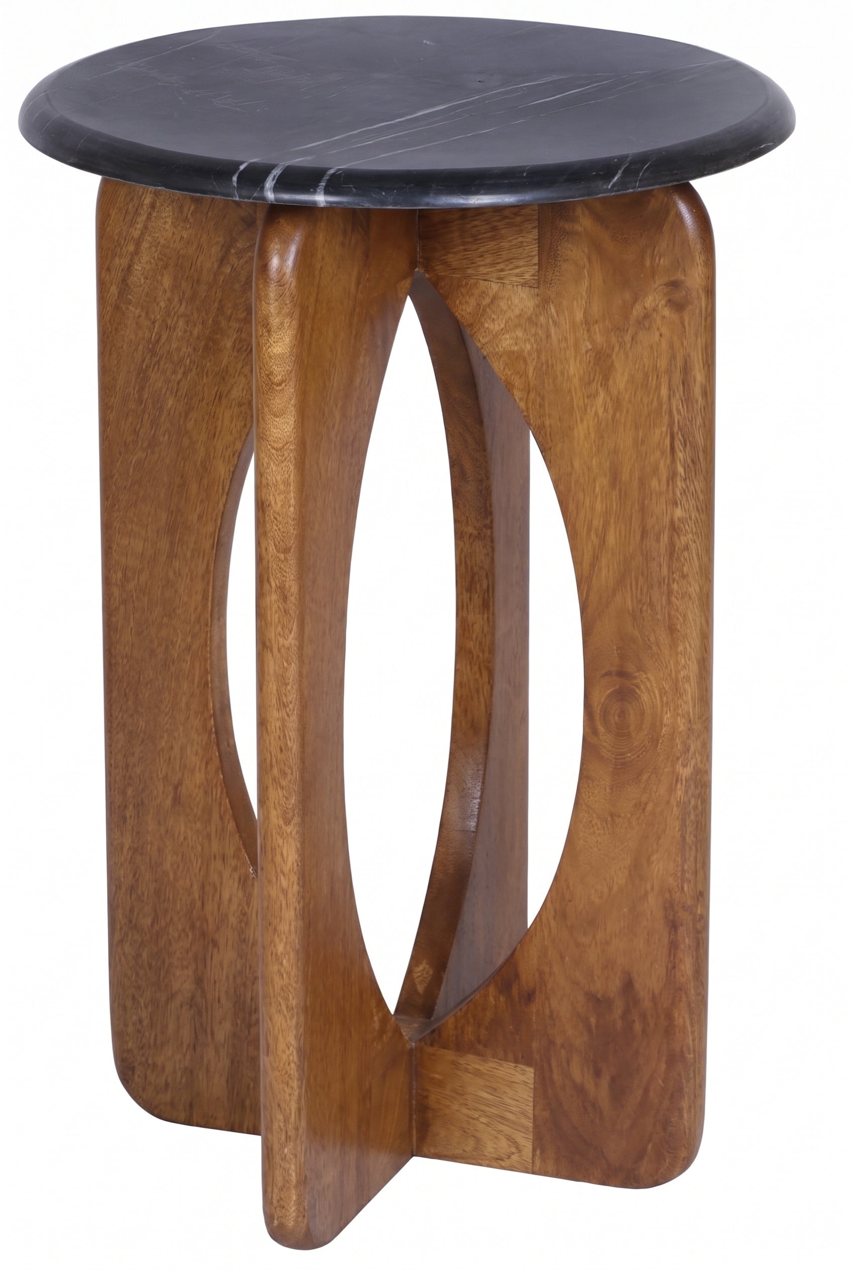 Round Black Marble Wood Cutout Side Table