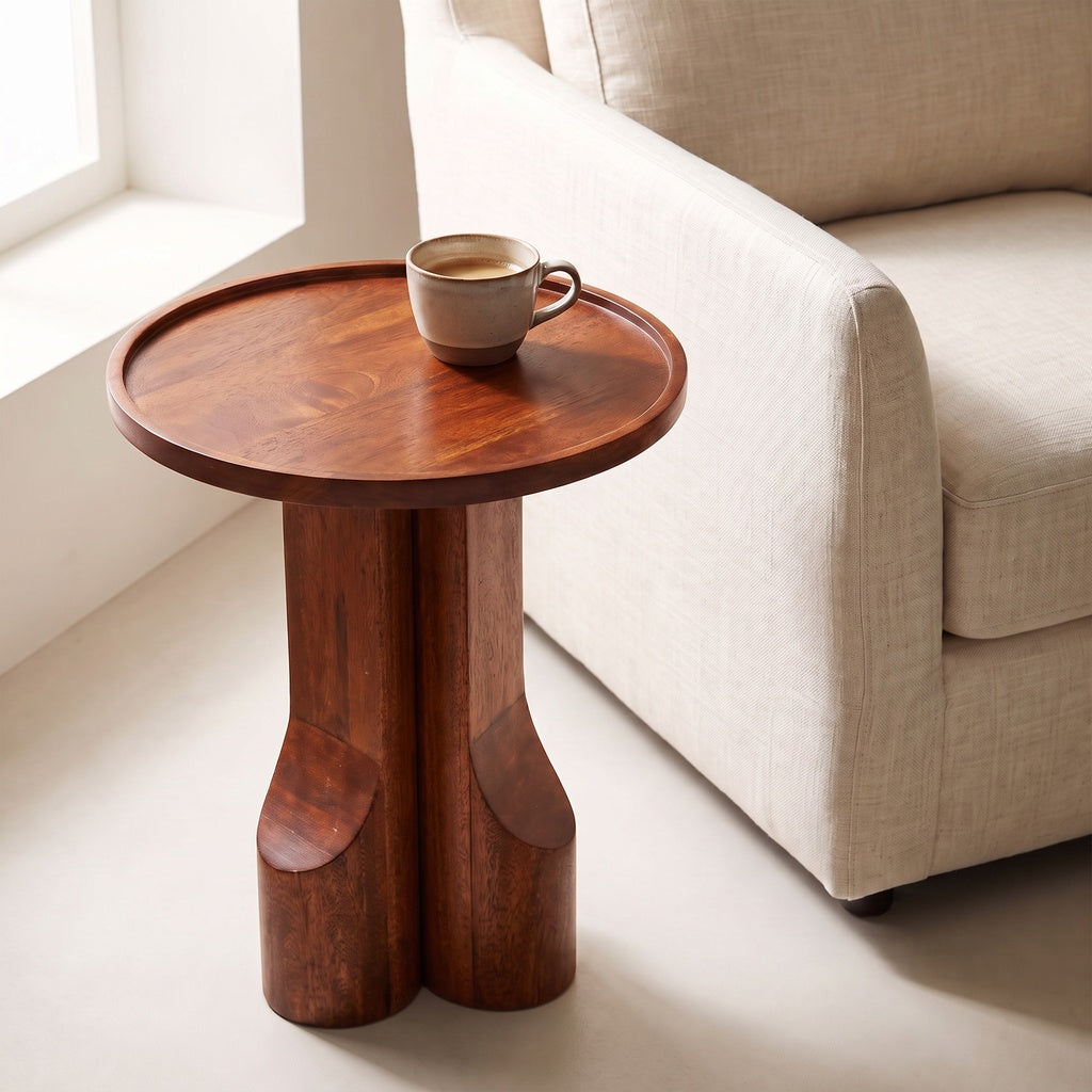 Round Wood Lip Edge Pedestal Side Table