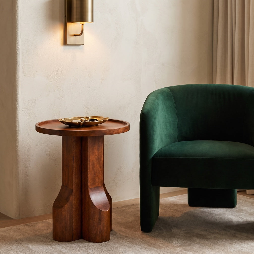 Round Wood Lip Edge Pedestal Side Table