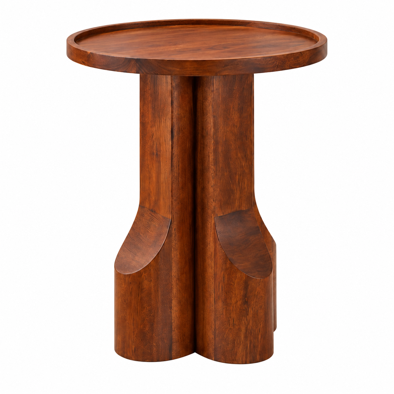 Round Wood Lip Edge Pedestal Side Table