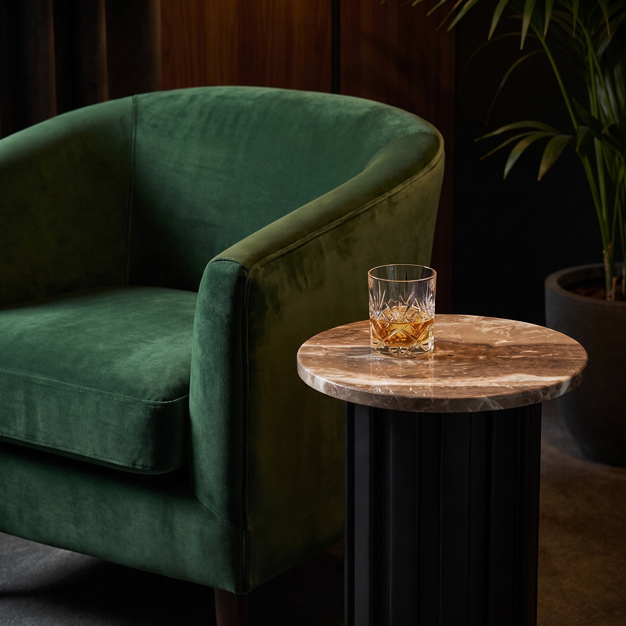 Beige Marble Black Fluted Base Drink Table