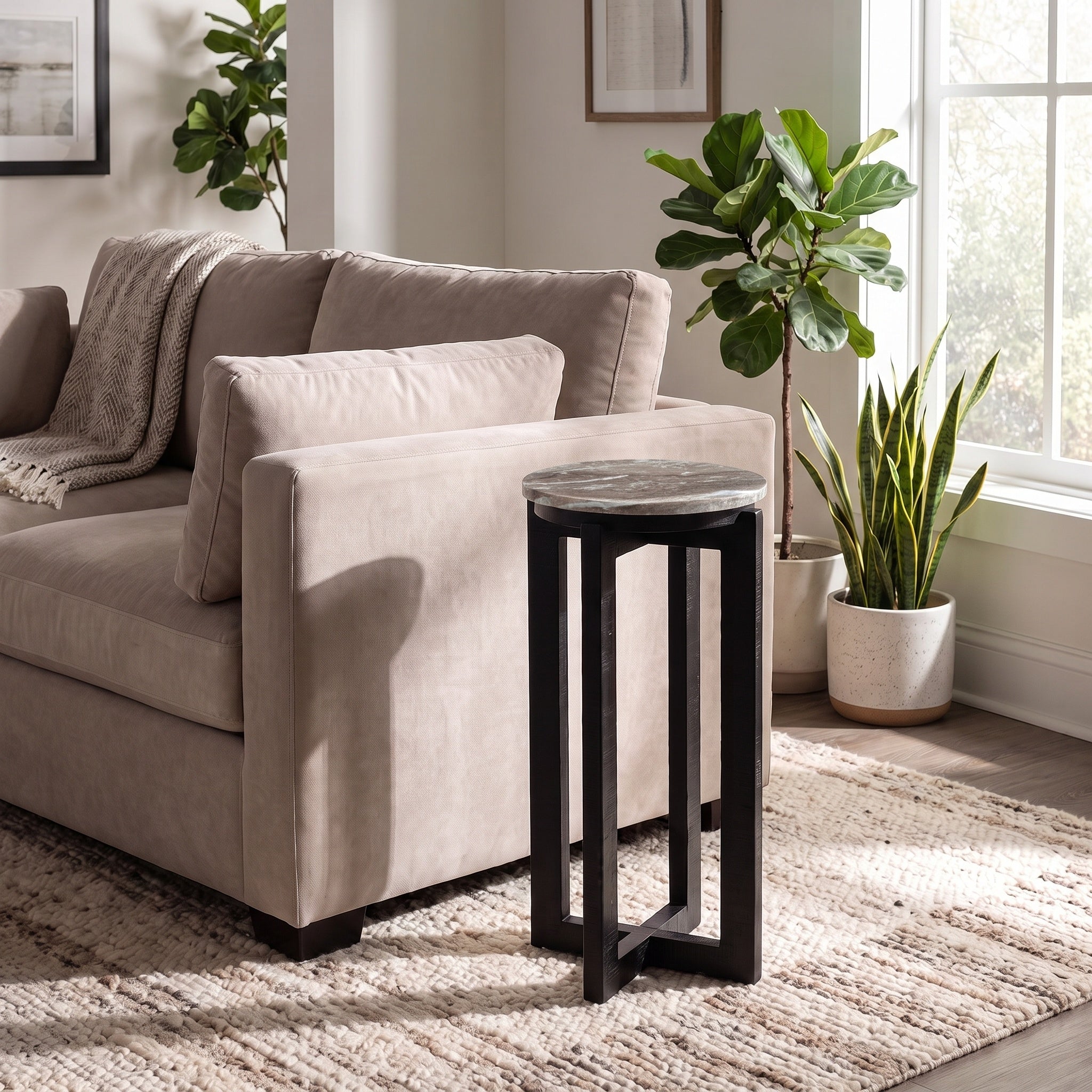 Round Marble Wood Cross Leg Drink Table