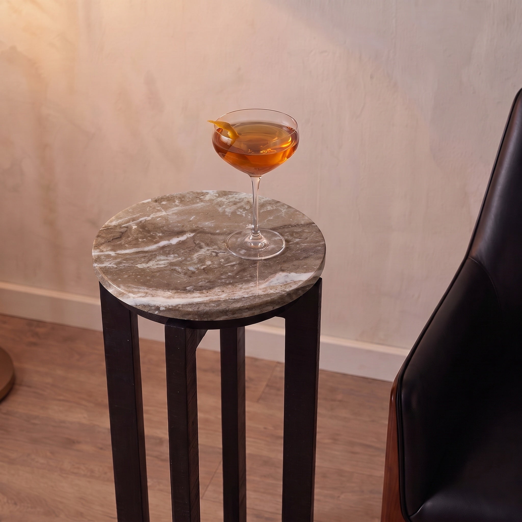 Round Marble Wood Cross Leg Drink Table