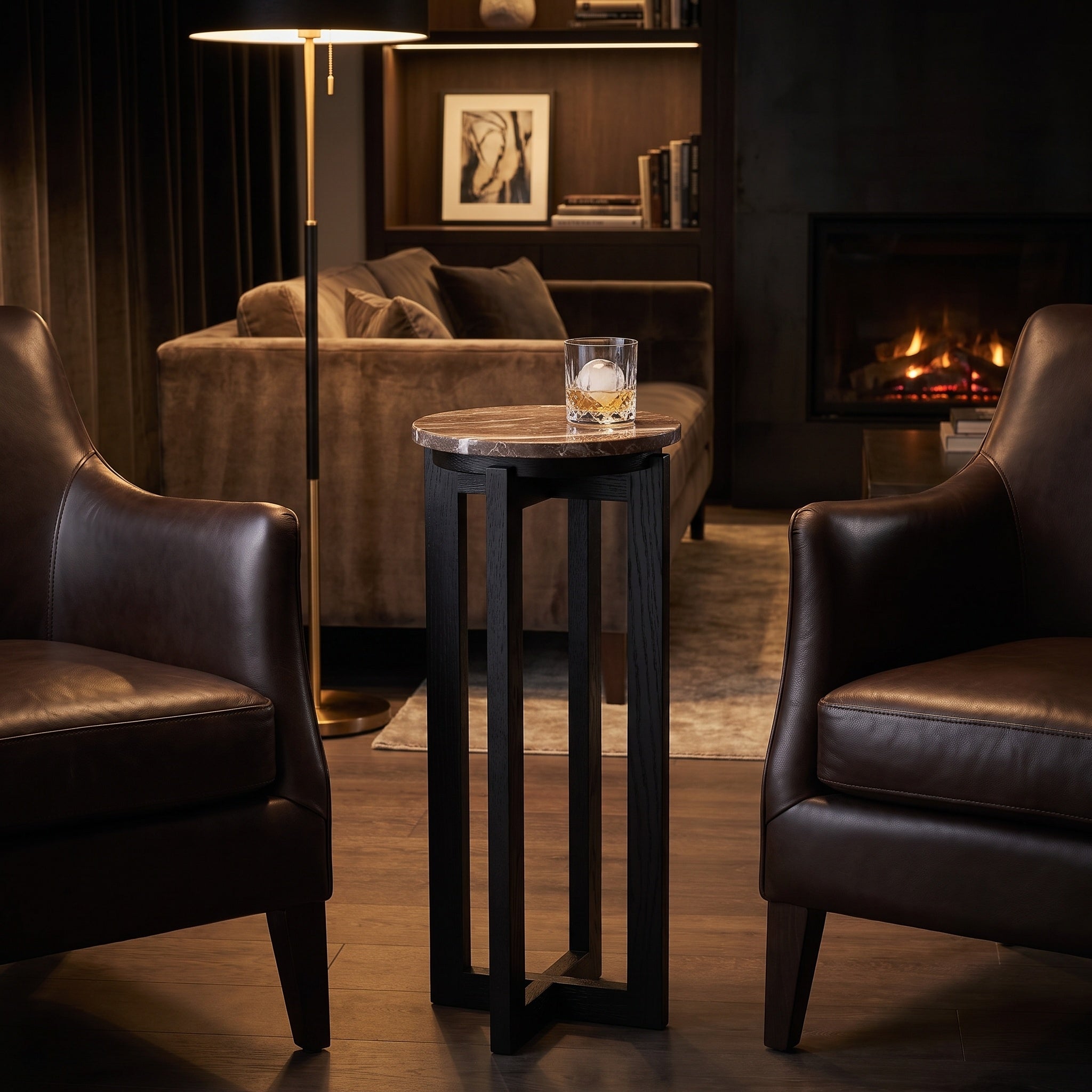 Round Marble Wood Cross Leg Drink Table