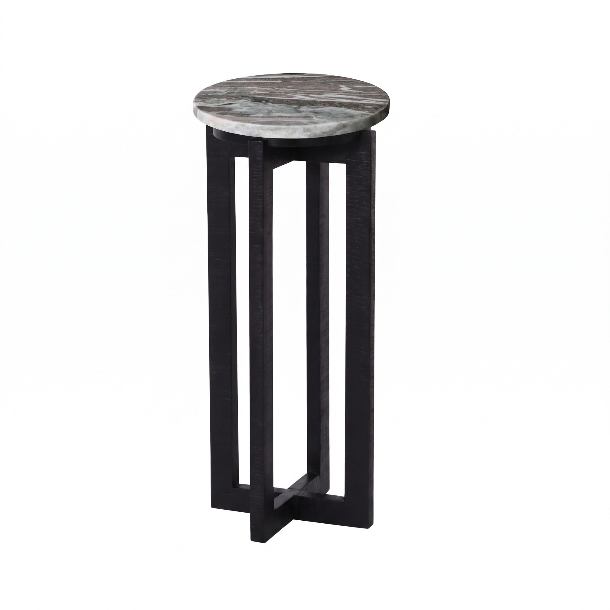 Round Marble Wood Cross Leg Drink Table
