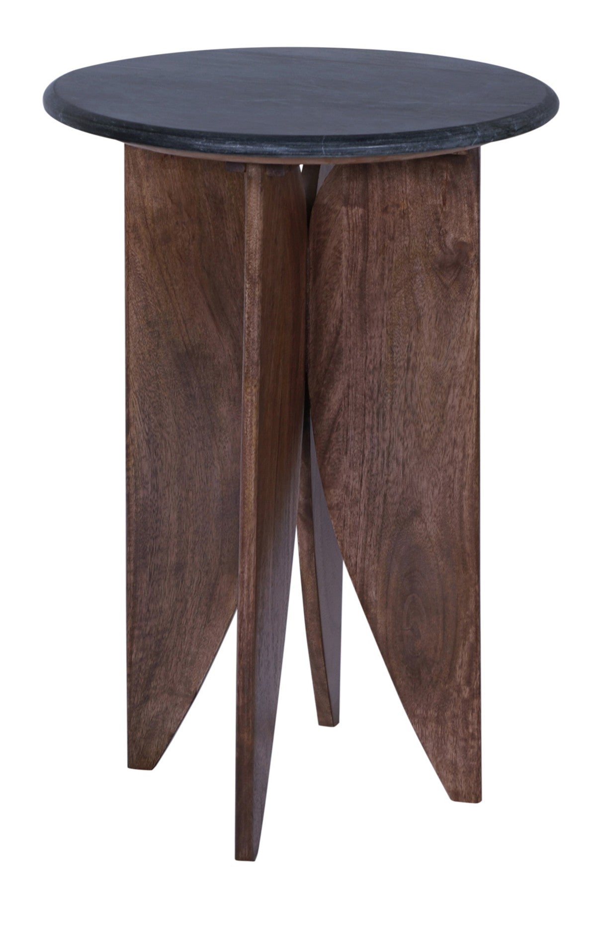Black Marble & Wood Petal-Leg Side Table
