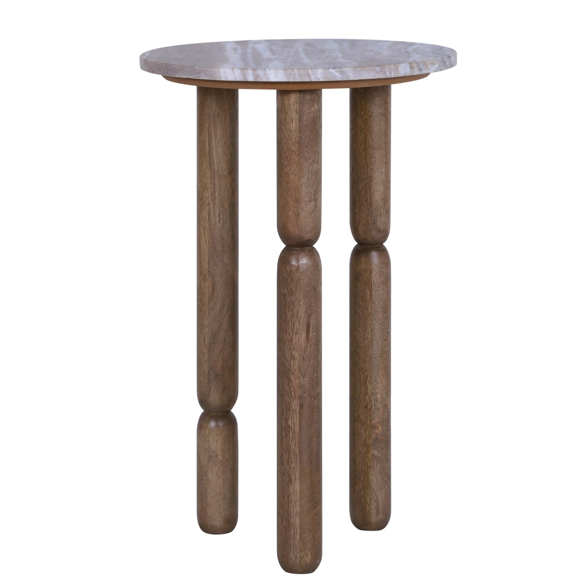 Marble Top Round Carved Wood 3 Leg Side Table