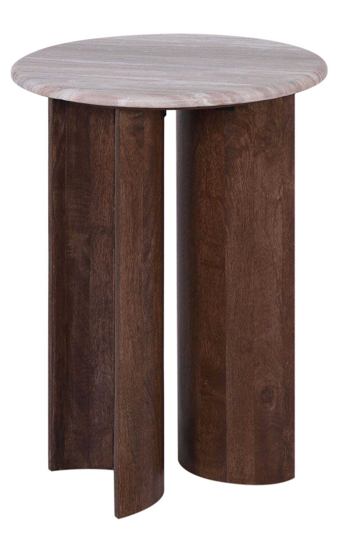 Beige Marble Wood Half Circle Base Side Table