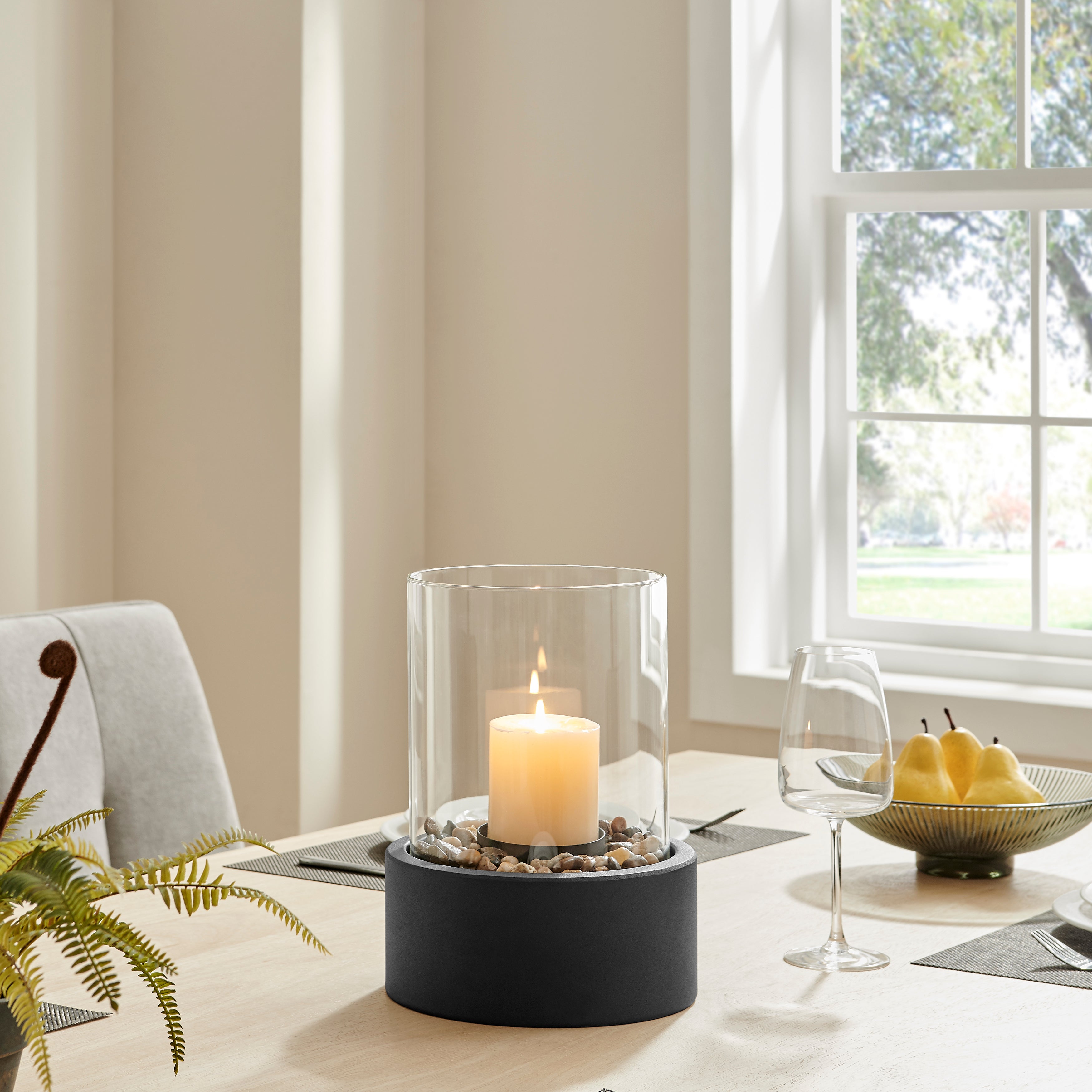 Danya B. Tabletop Pillar Hurricane Candleholder with Decorative Pebble Base
