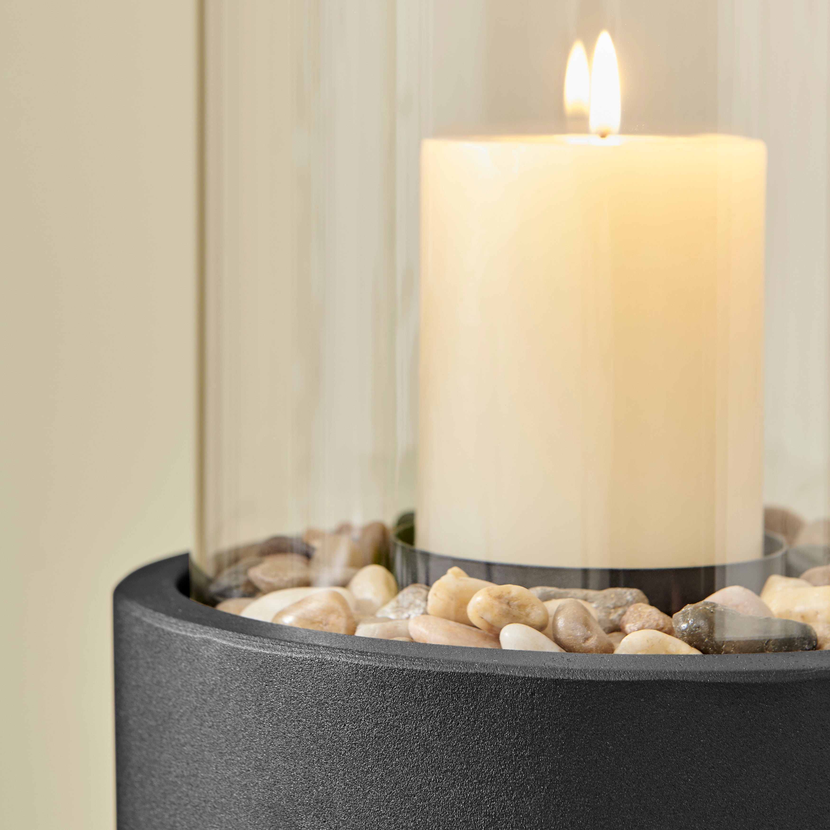 Danya B. Tabletop Pillar Hurricane Candleholder with Decorative Pebble Base