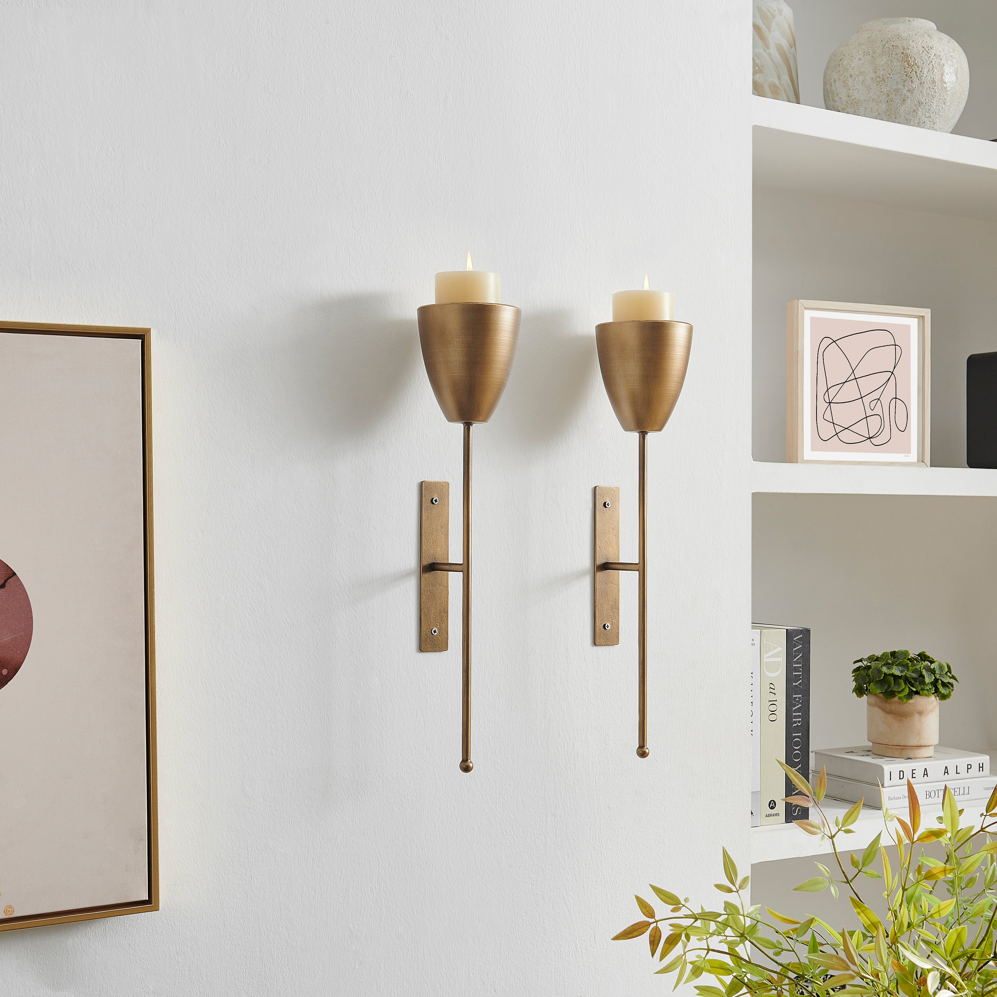 Antique Brass Wall Candle Sconces (Set of 2)