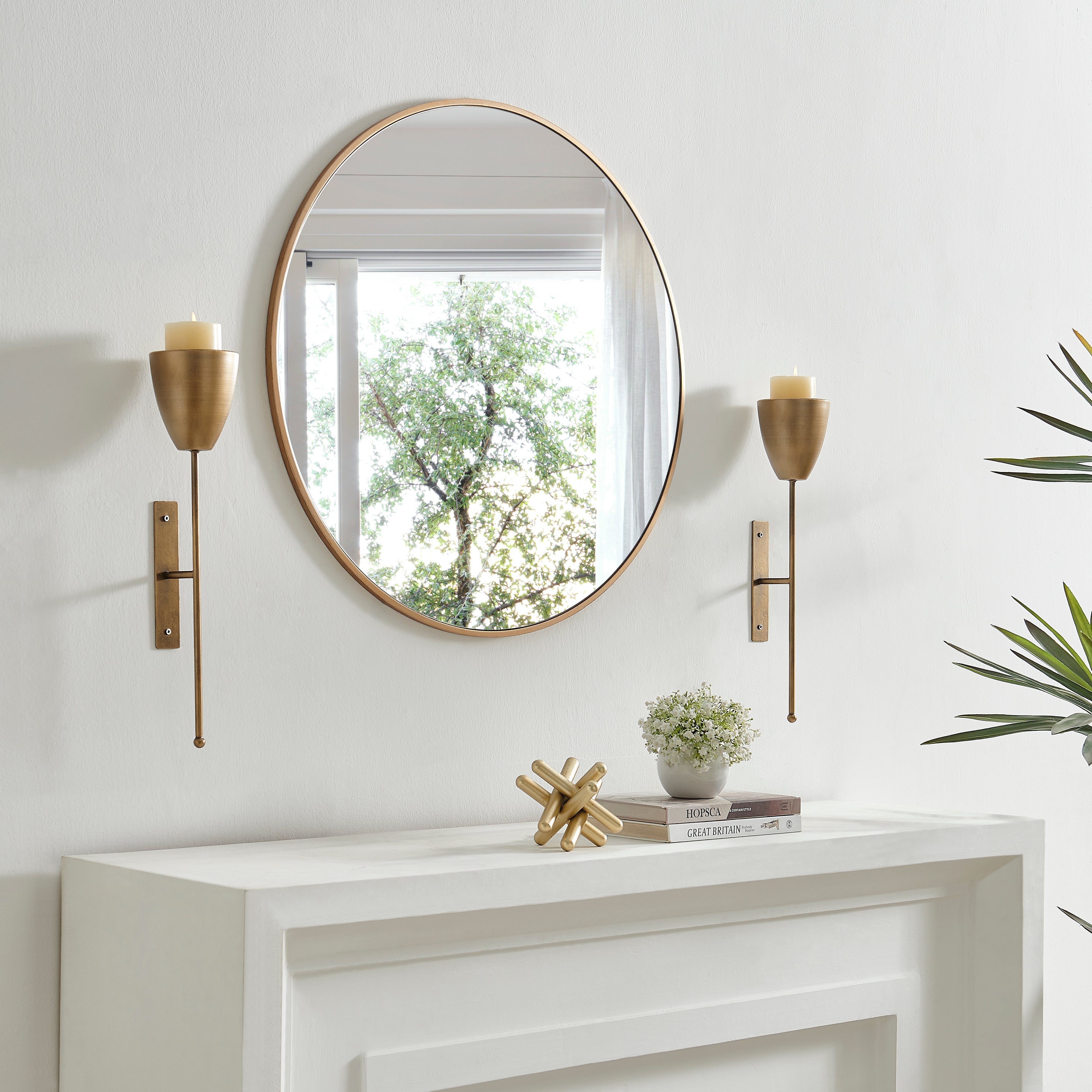 Antique Brass Wall Candle Sconces (Set of 2)