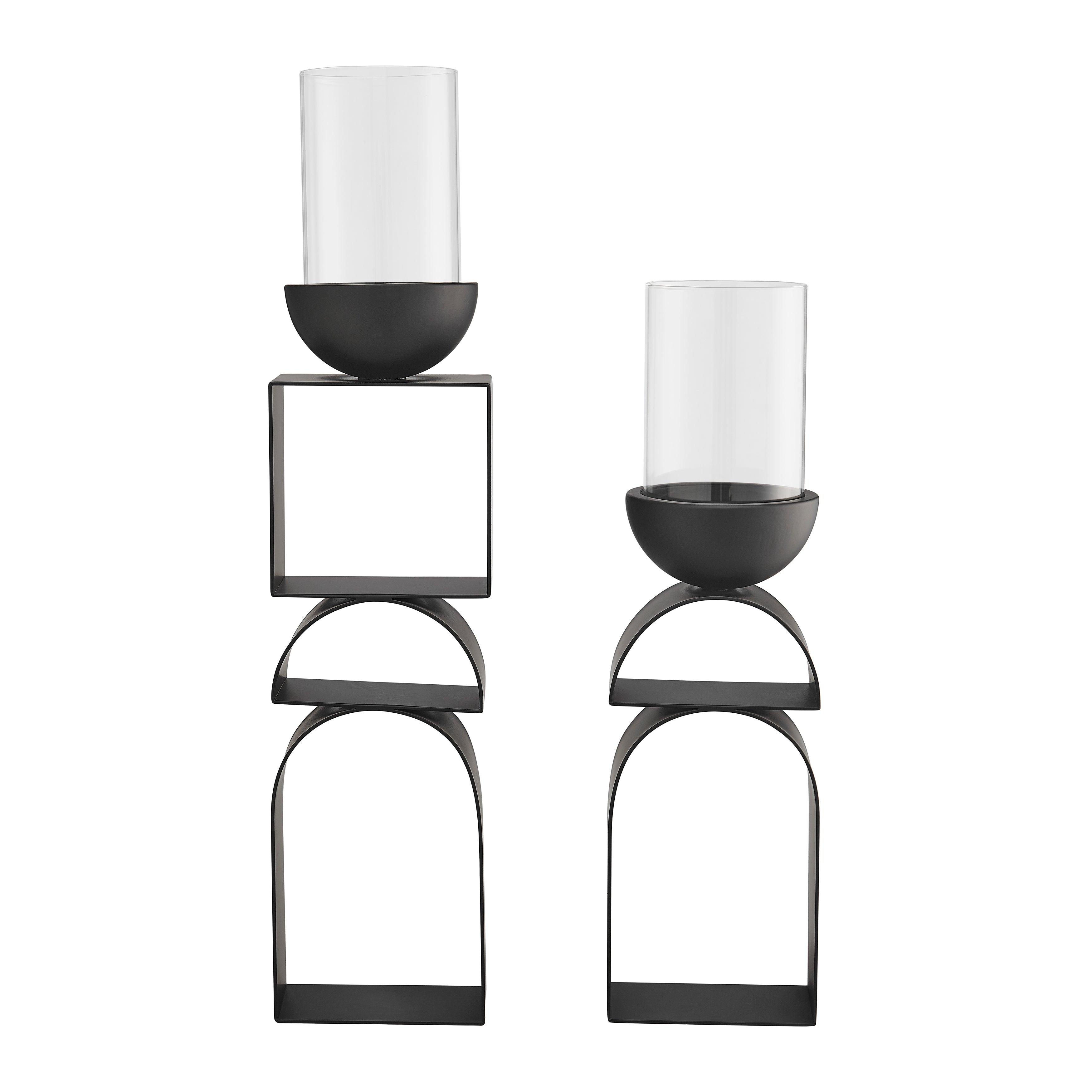 Black Geometric Candle Holders (Set of 2)
