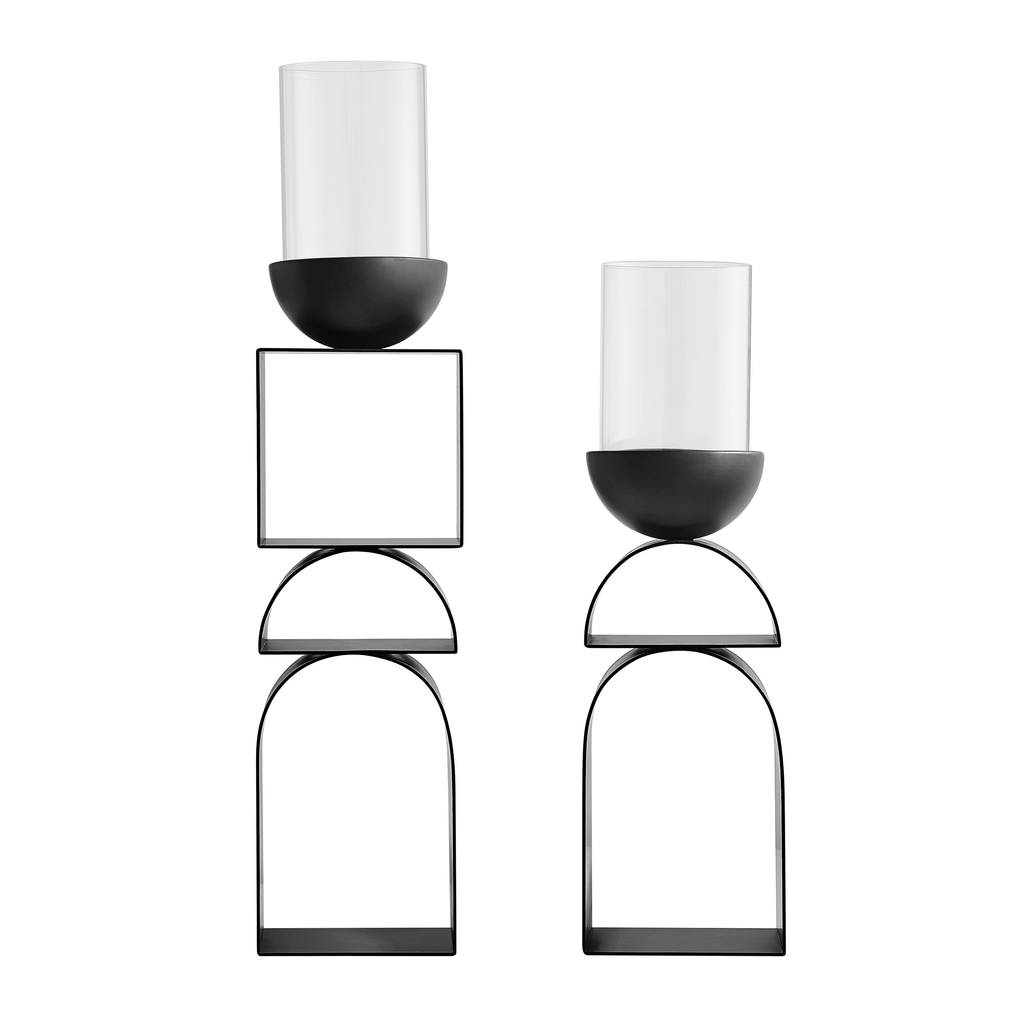 Black Geometric Candle Holders (Set of 2)