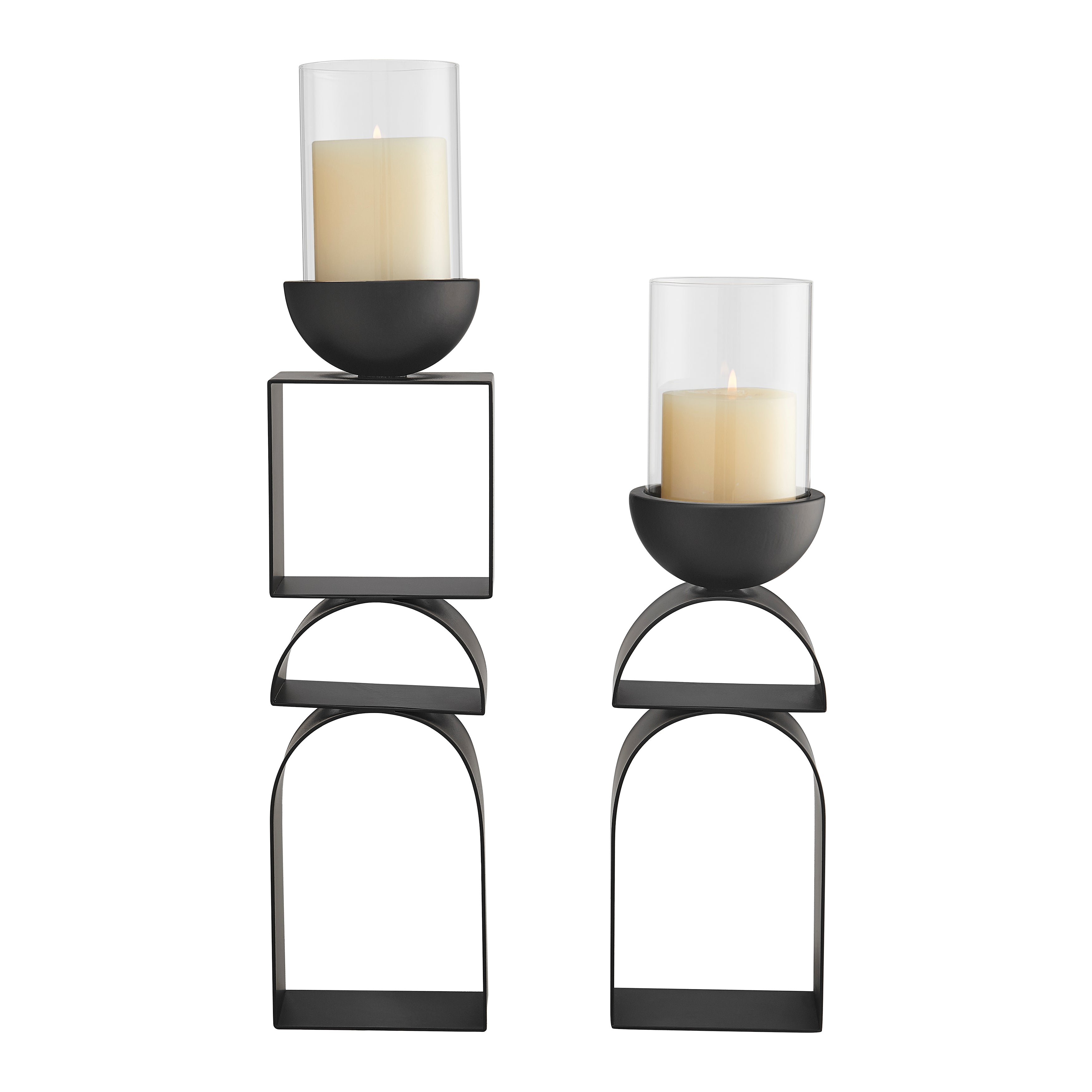 Black Geometric Candle Holders (Set of 2)