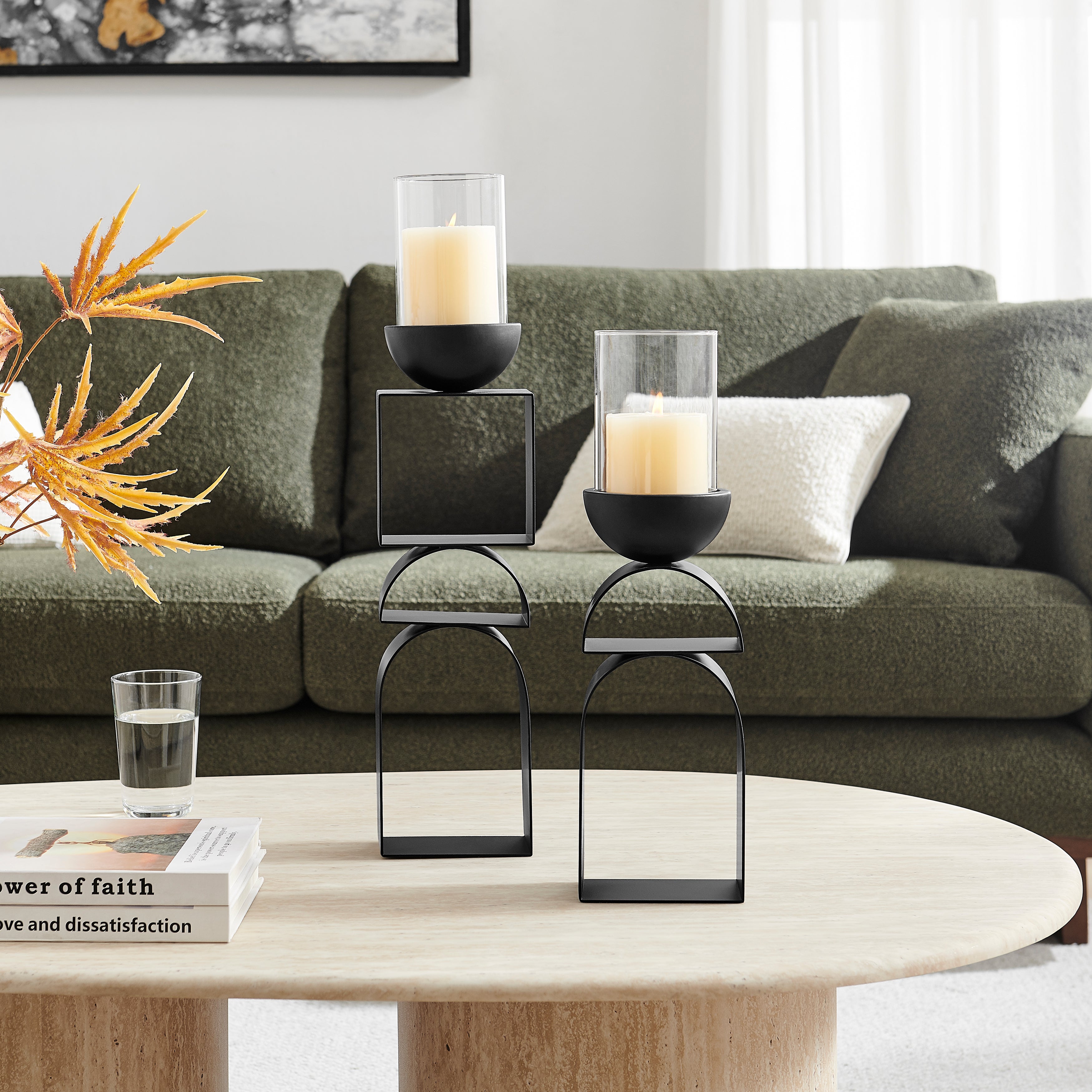 Black Geometric Candle Holders (Set of 2)