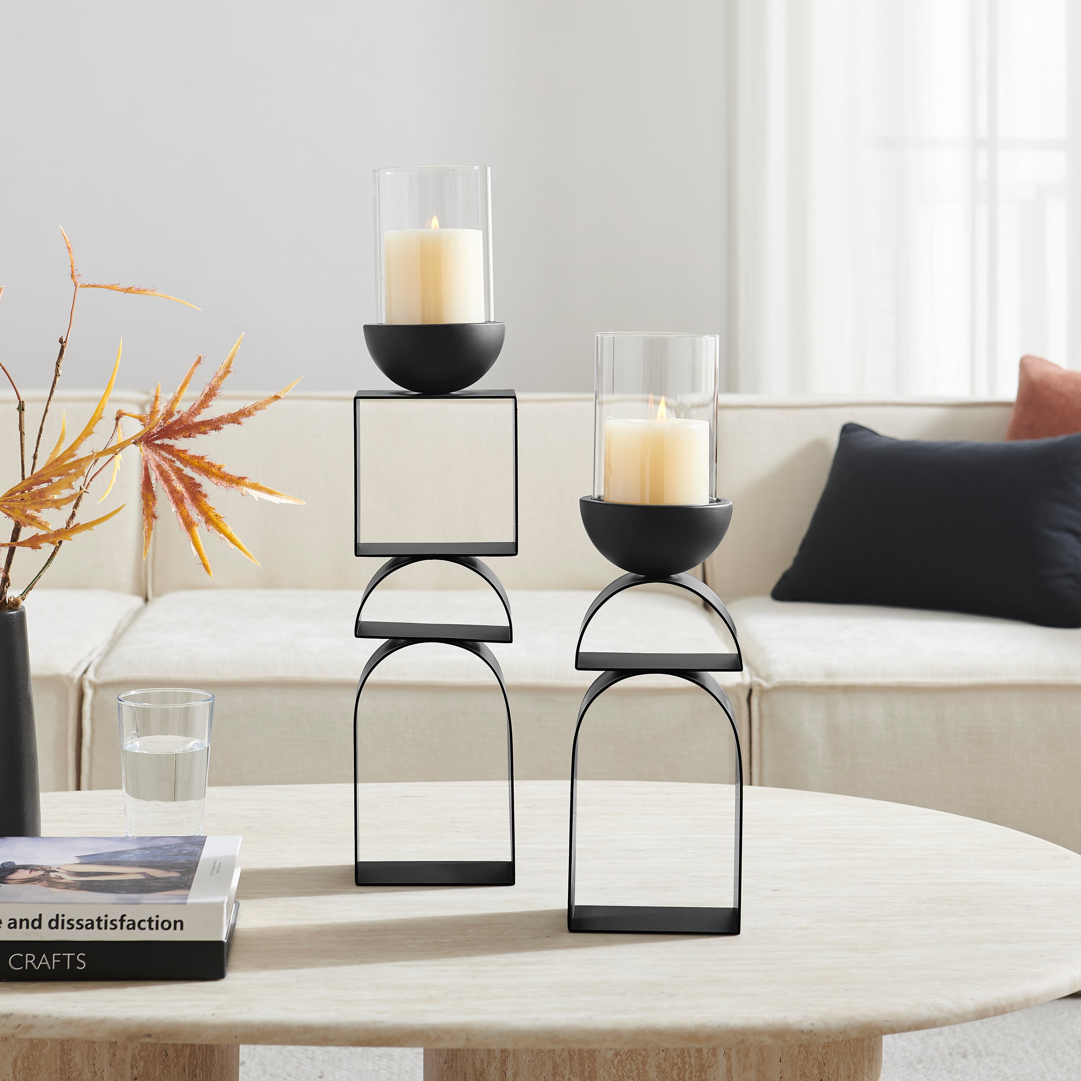 Black Geometric Candle Holders (Set of 2)