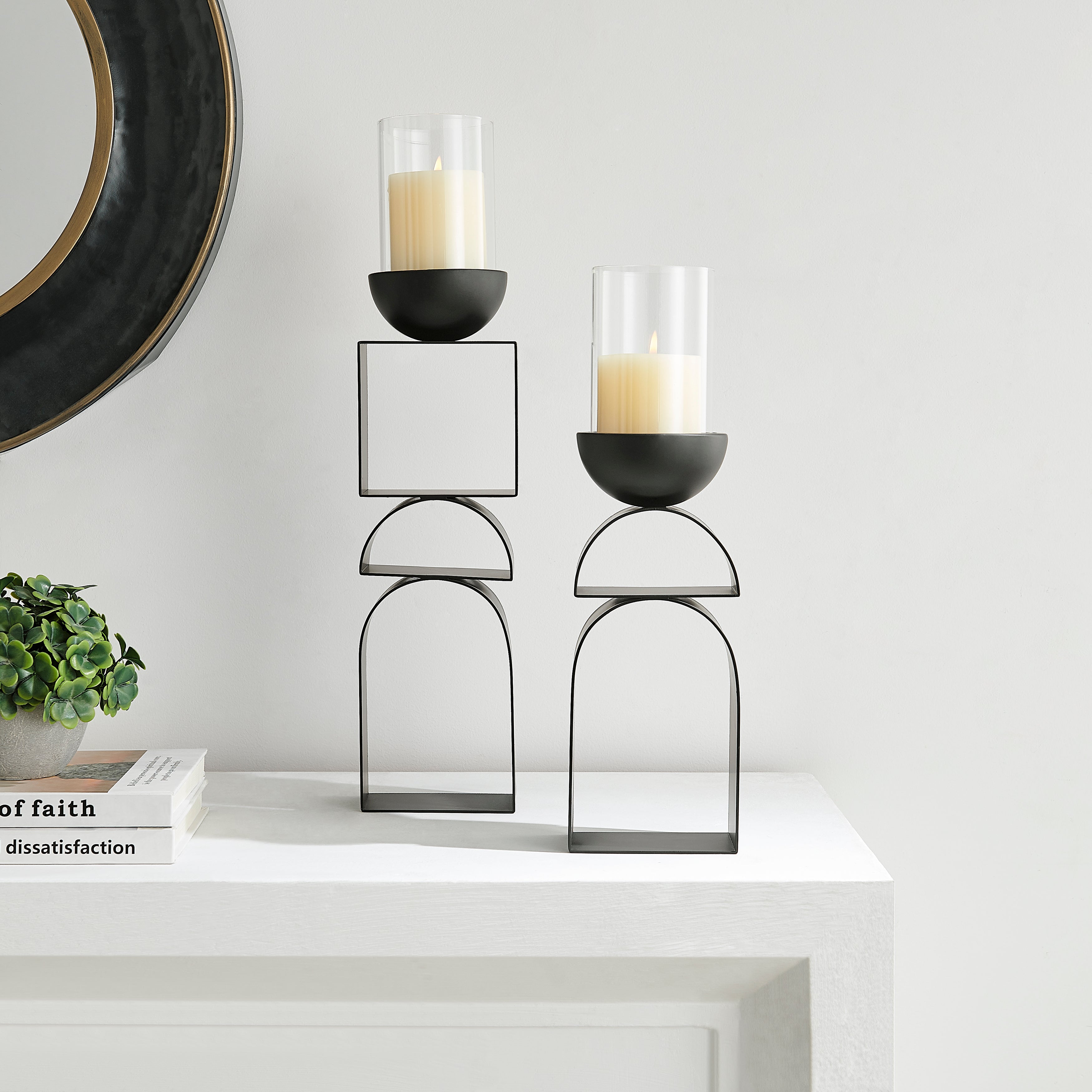 Black Geometric Candle Holders (Set of 2)