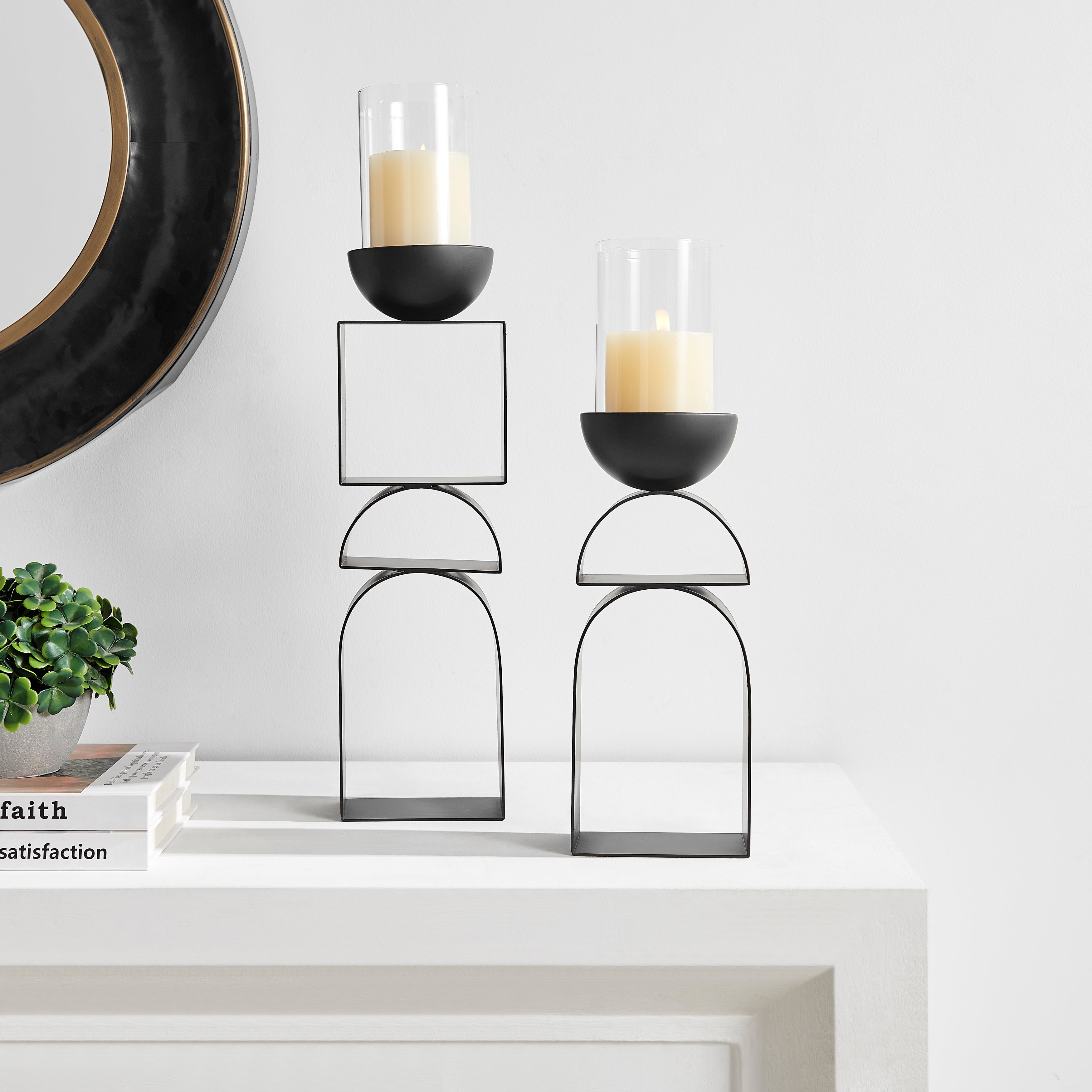 Black Geometric Candle Holders (Set of 2)