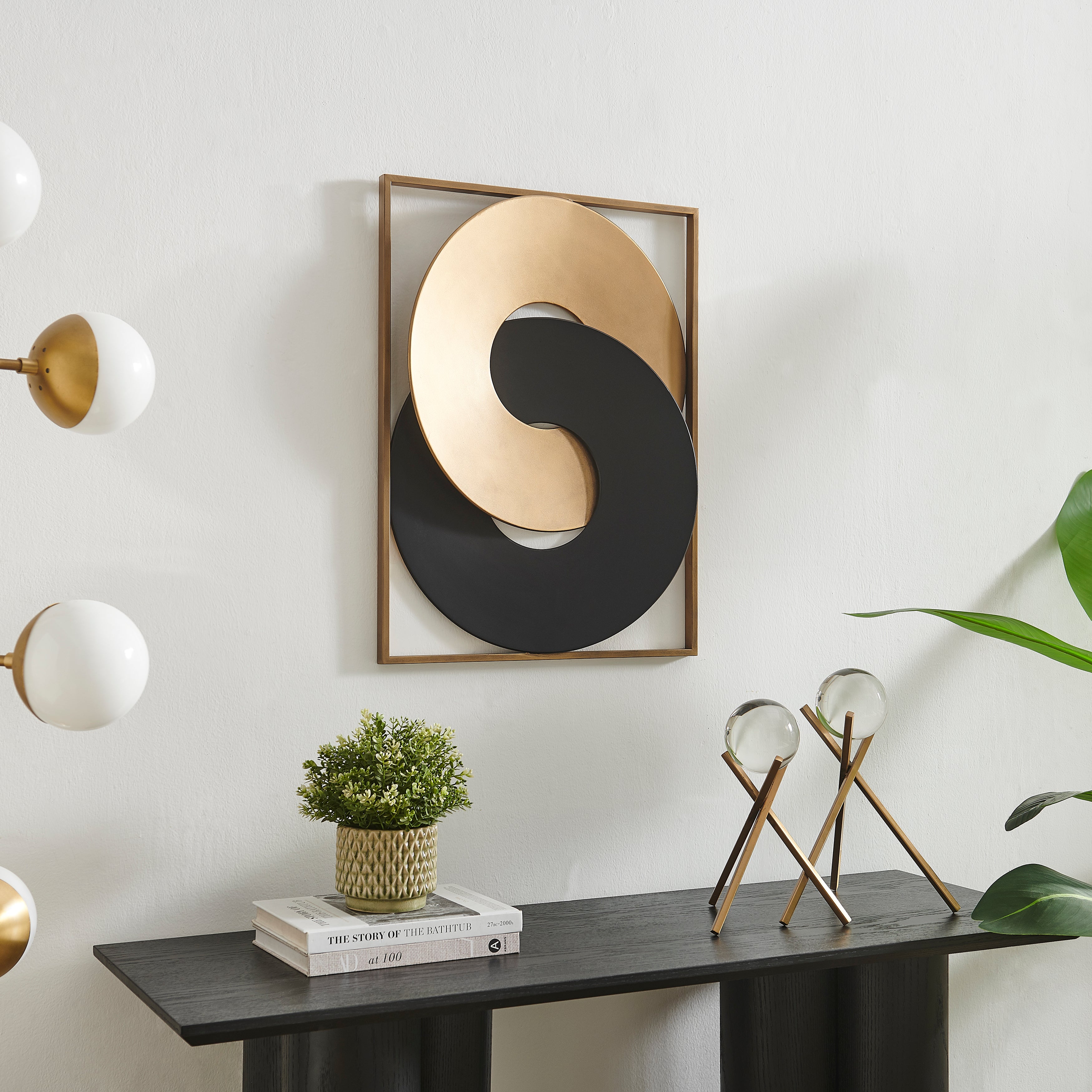 Gold and Black Intersecting Rings Wall Art