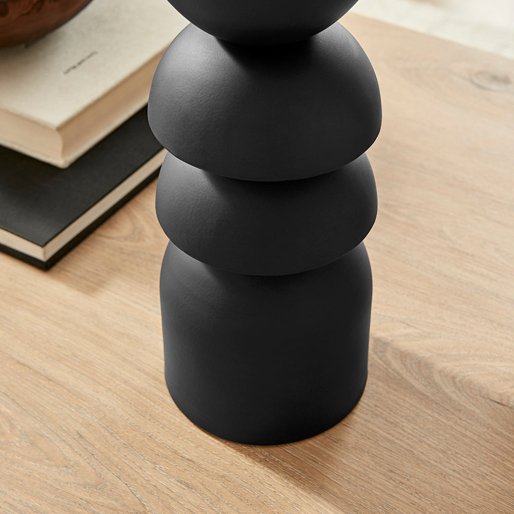 Stacked Sculptural Black Metal Candle Holder - Set of 2