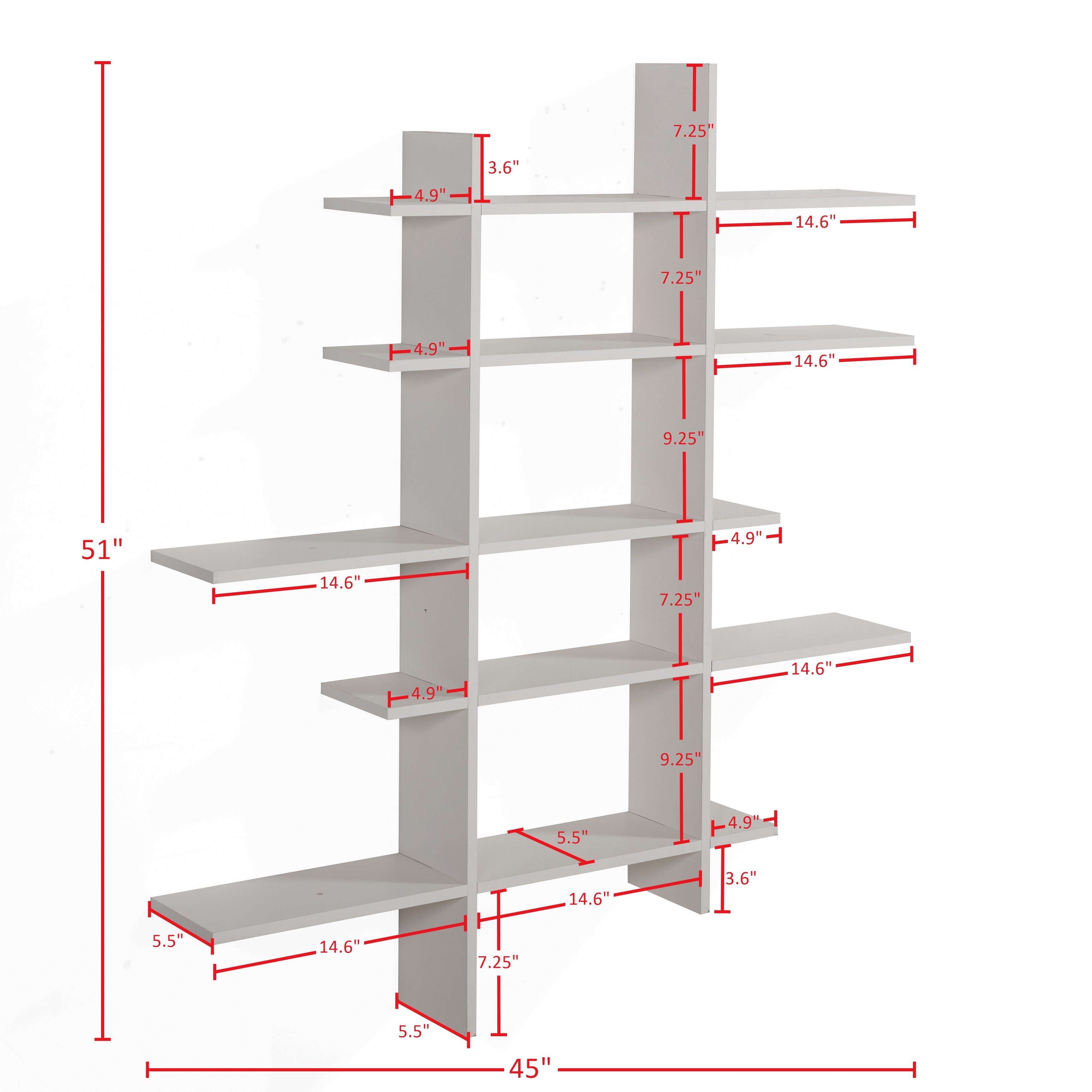 Five Level Asymmetric Wall Shelf