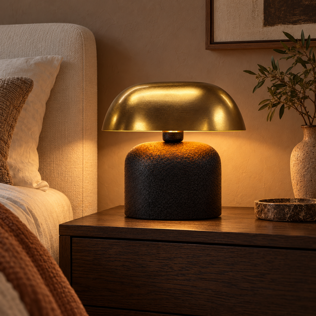 Slim Oval Black Table Lamp with Gold Shade