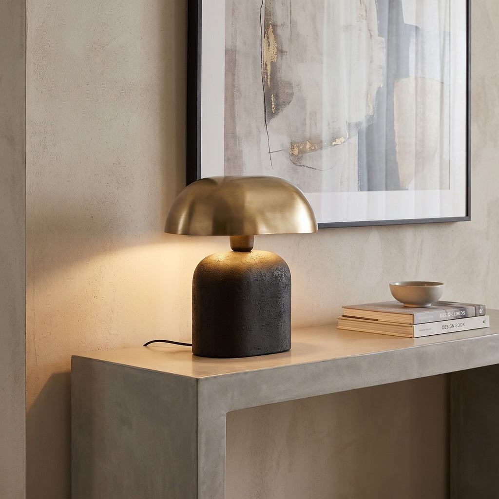 Slim Oval Black Table Lamp with Gold Shade