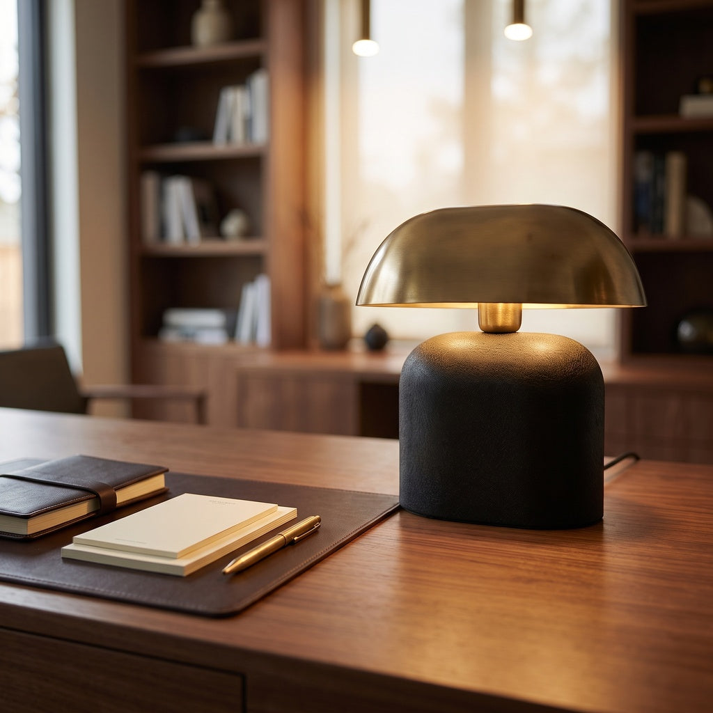 Slim Oval Black Table Lamp with Gold Shade