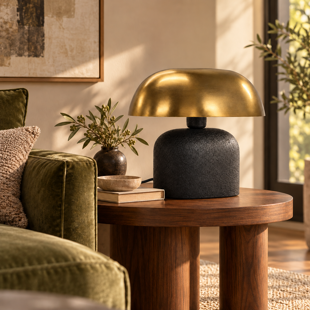 Slim Oval Black Table Lamp with Gold Shade