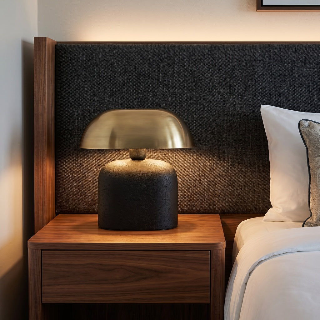 Slim Oval Black Table Lamp with Gold Shade