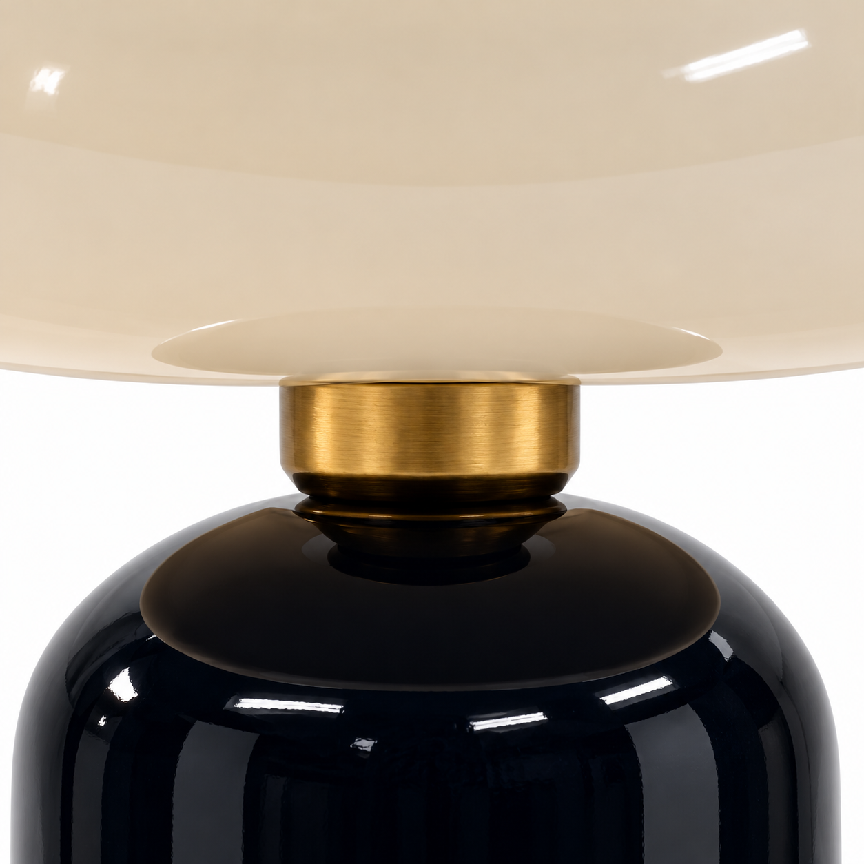 Black and Gold Pedestal Table Lamp with Cream Donut Shade