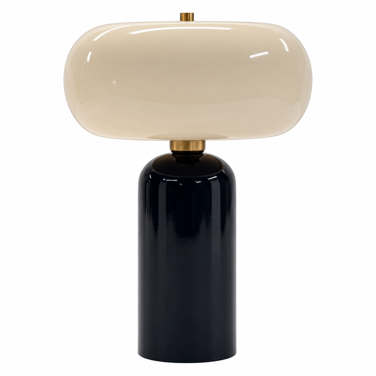 Black and Gold Pedestal Table Lamp with Cream Donut Shade