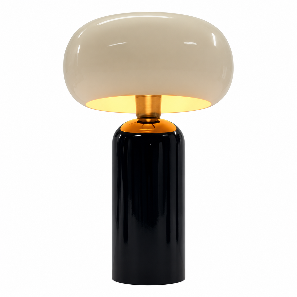 Black and Gold Pedestal Table Lamp with Cream Donut Shade