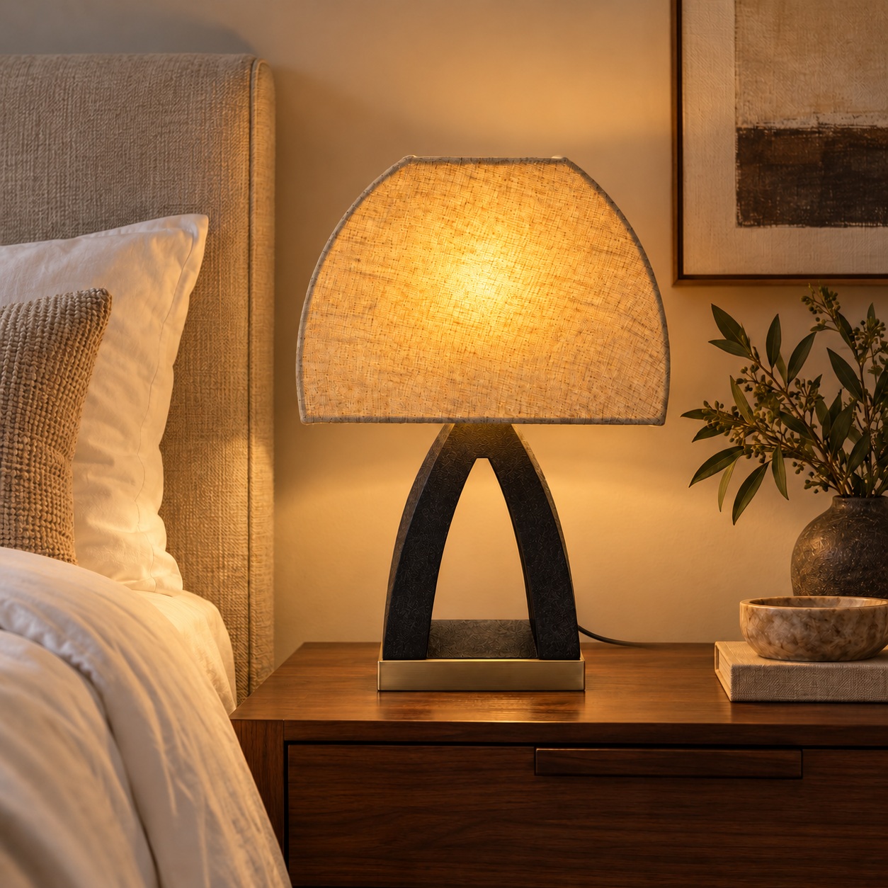 Black and Gold Cutout Base Table Lamp with Cream Shade