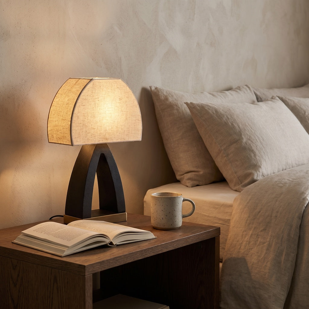 Black and Gold Cutout Base Table Lamp with Cream Shade
