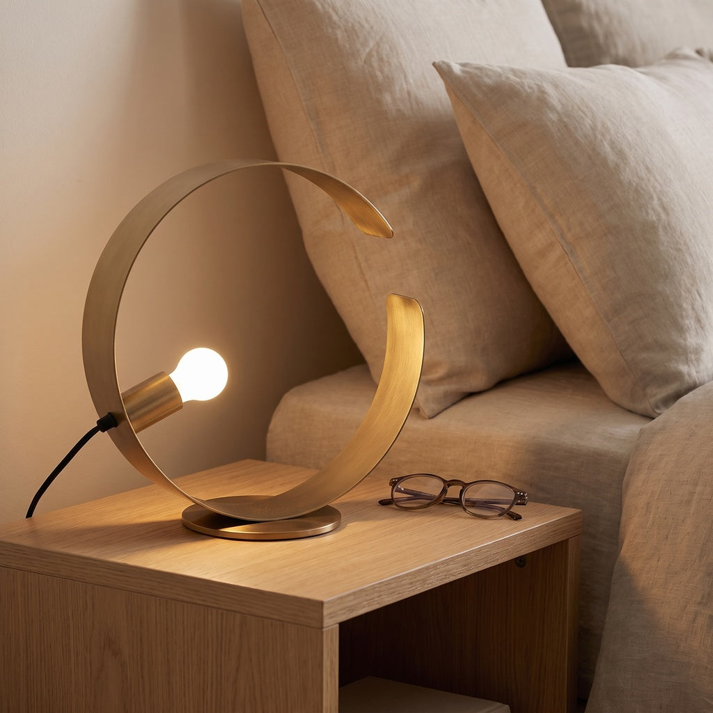 Low Profile Gold Metal Sculpture Arc Table Lamp