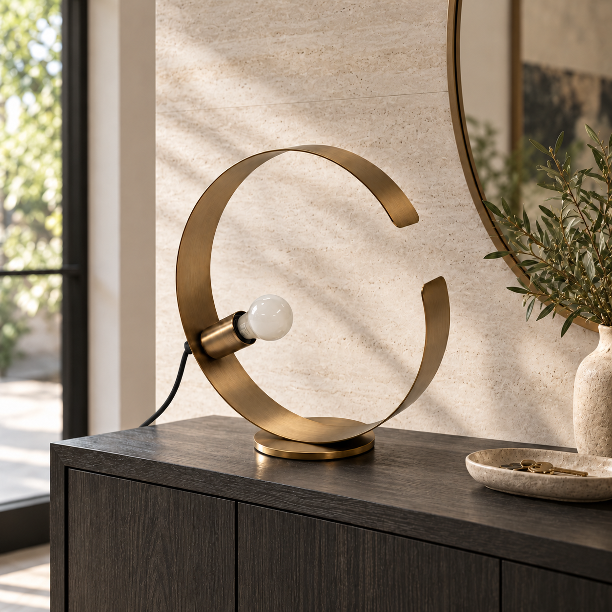 Low Profile Gold Metal Sculpture Arc Table Lamp