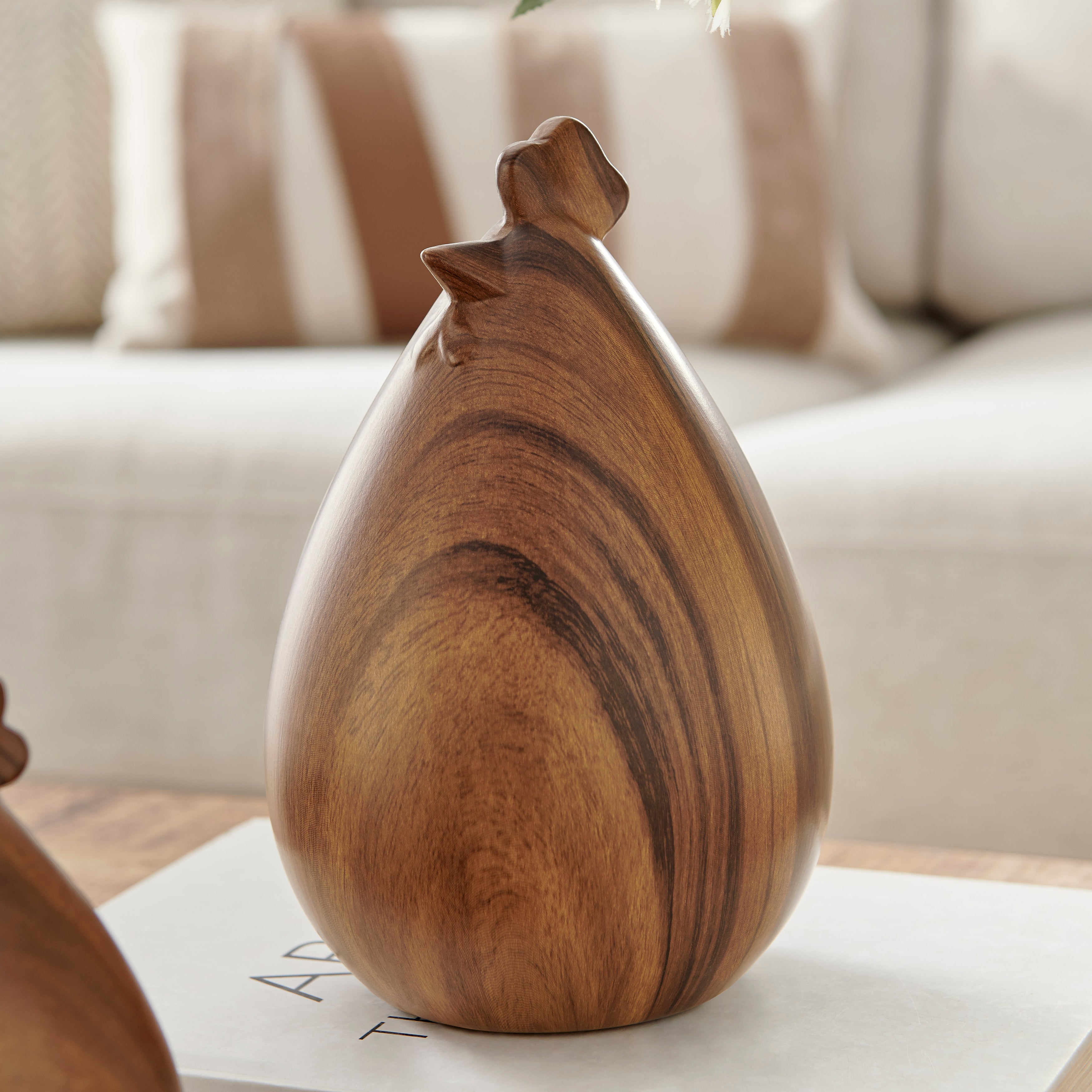 Hona Set of 2 Modern Abstract Walnut Finish Tabletop Hen Chicken Sculpture Figures