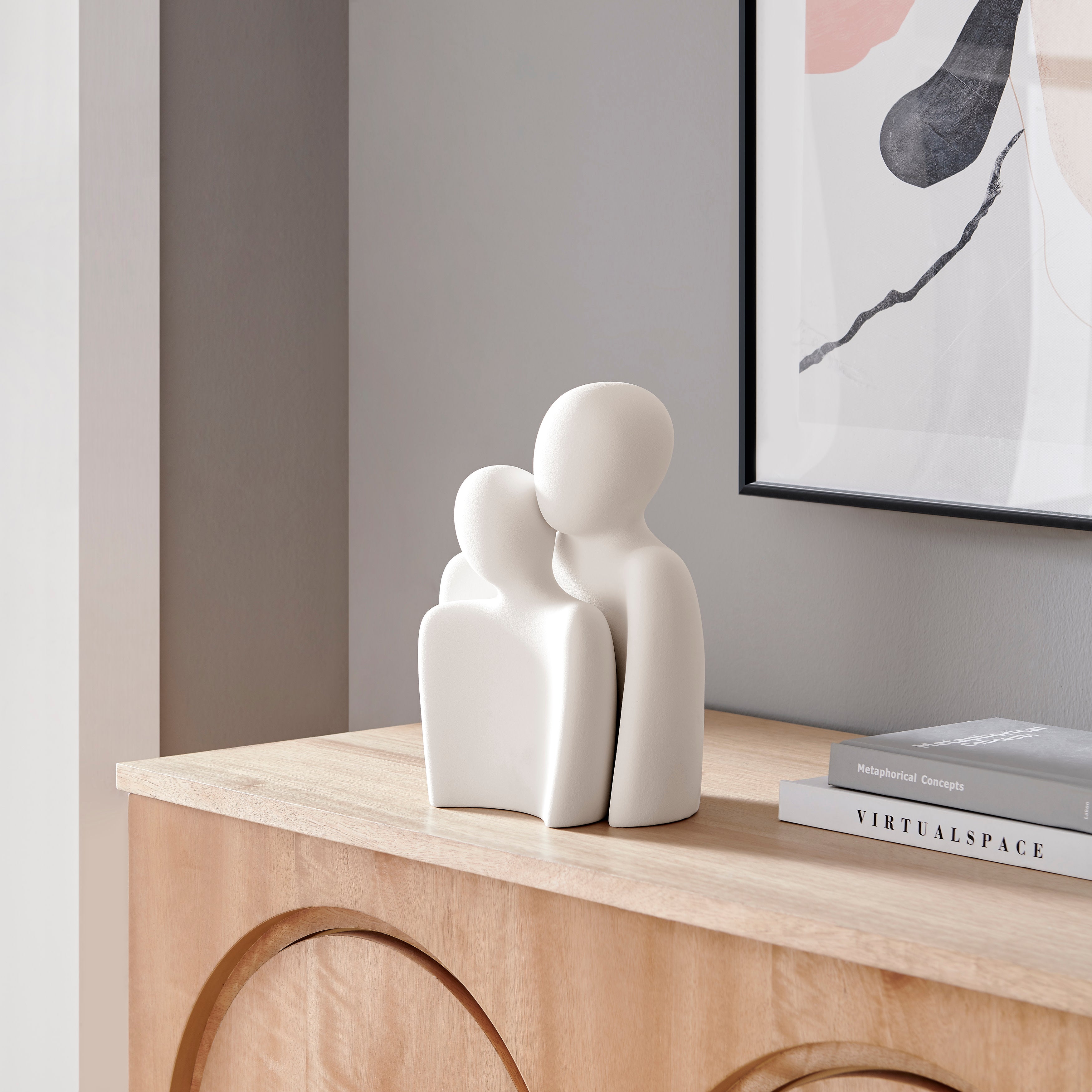 Hans Cream Abstract Nesting Two Piece Couple Decorative Accent Matte Ceramic Sculpture Figure Set