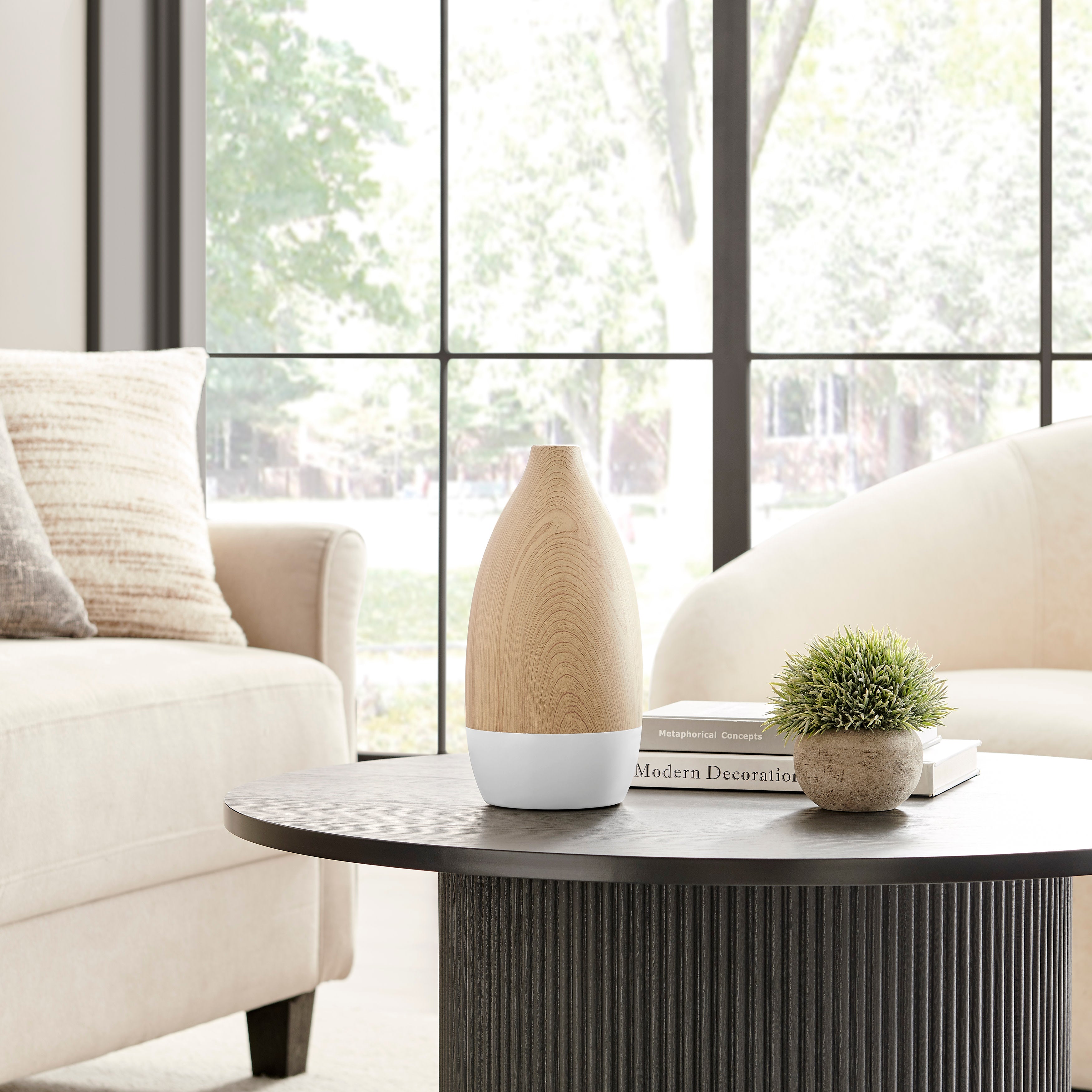 Nora Flask Teardrop Contemporary Two Tone Tabletop Vase - White