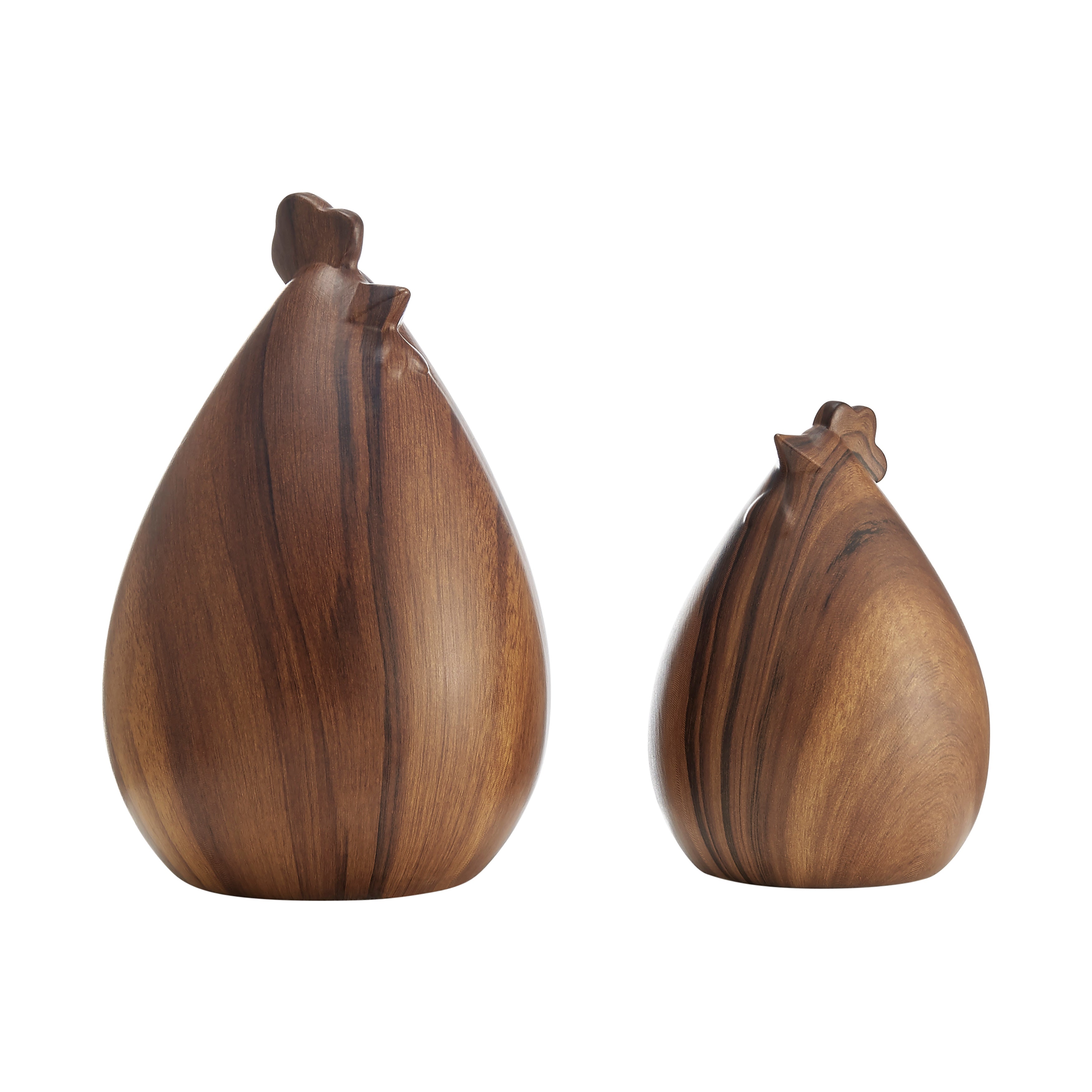 Hona Set of 2 Modern Abstract Walnut Finish Tabletop Hen Chicken Sculpture Figures