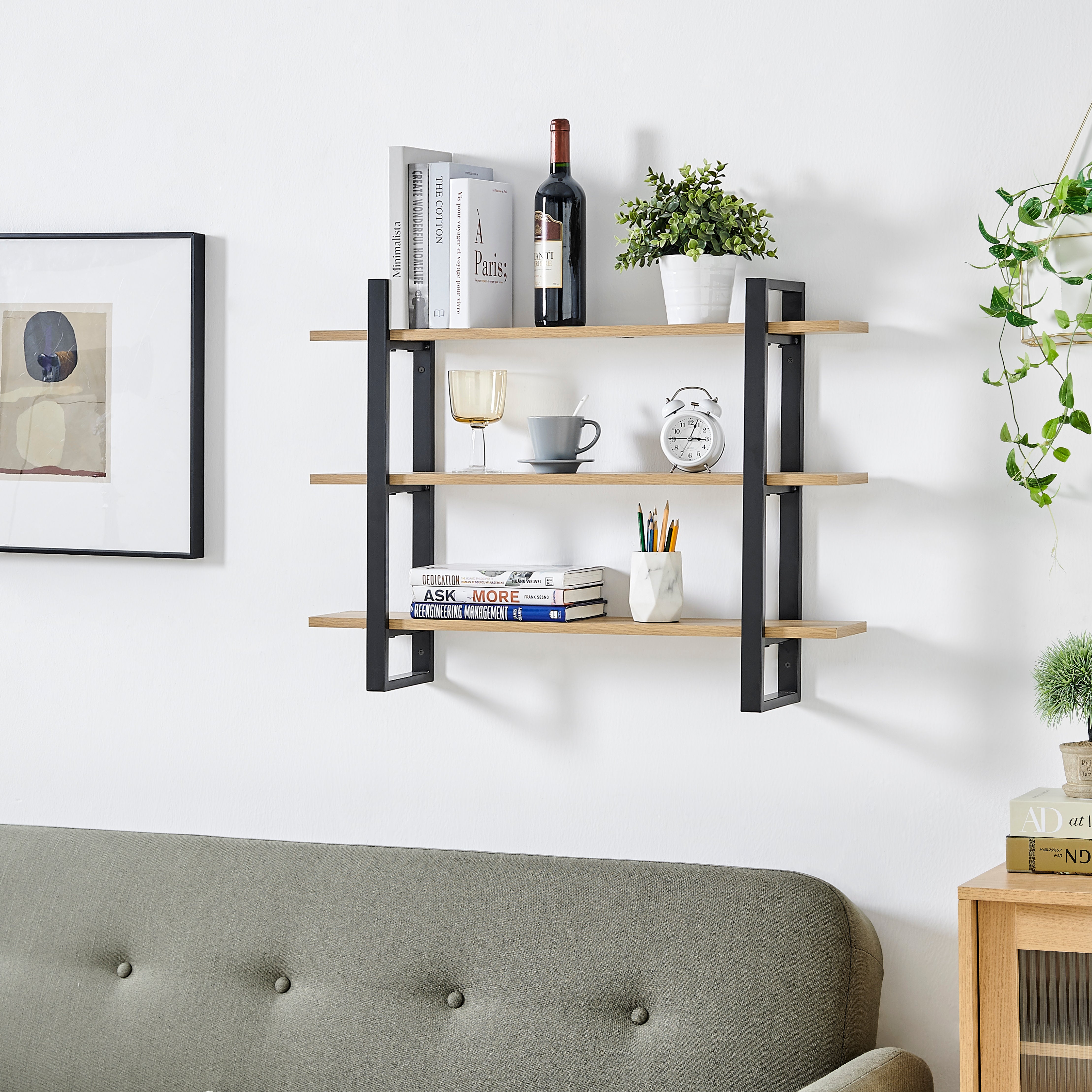 A Long Rustic Floating Shelf, Two Brackets, Laundry Room Storage