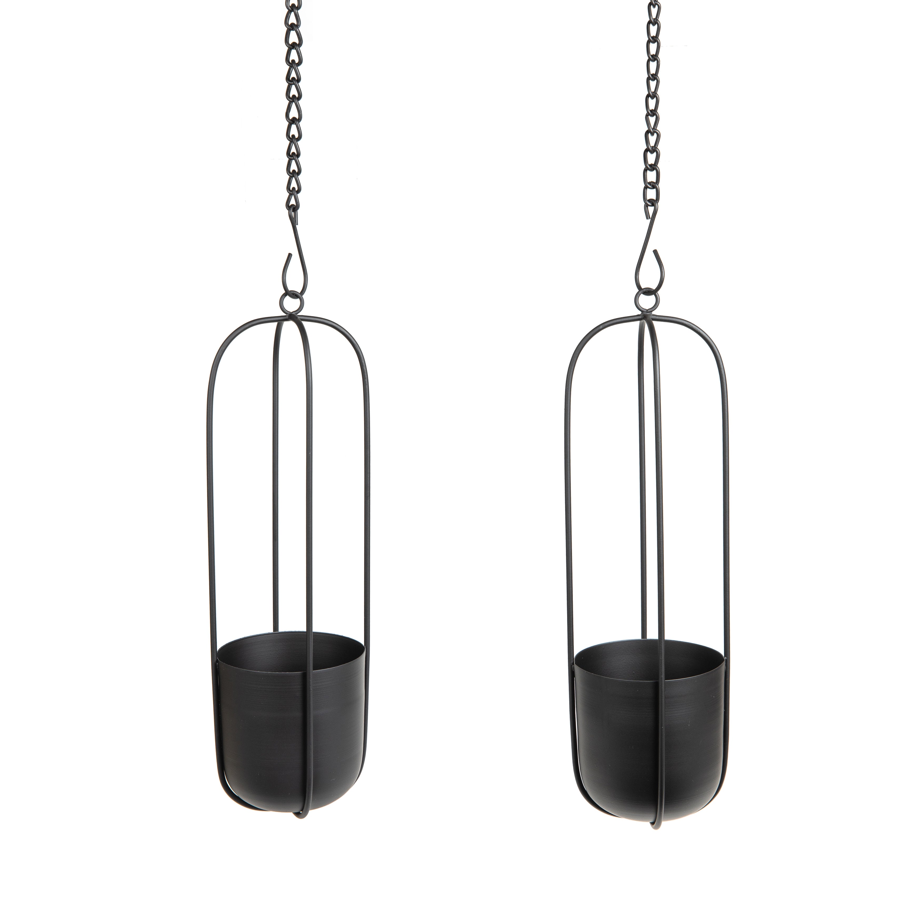 Walter 2-Piece Modern Black Metal Oval Hanging Planter Set with Chain Hanging Option