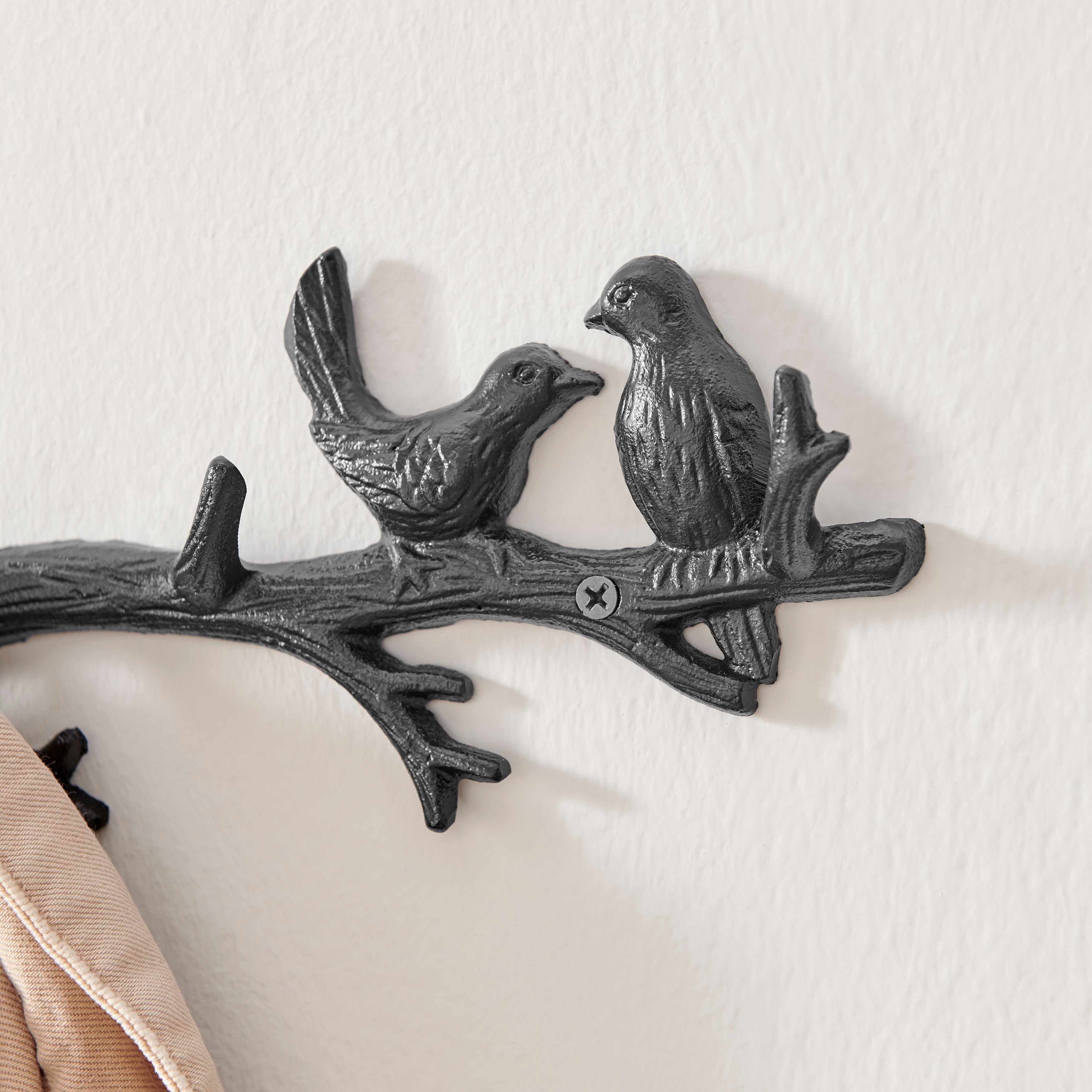 Dark Brown Cast Iron Birds on Tree Branch Decorative Wall