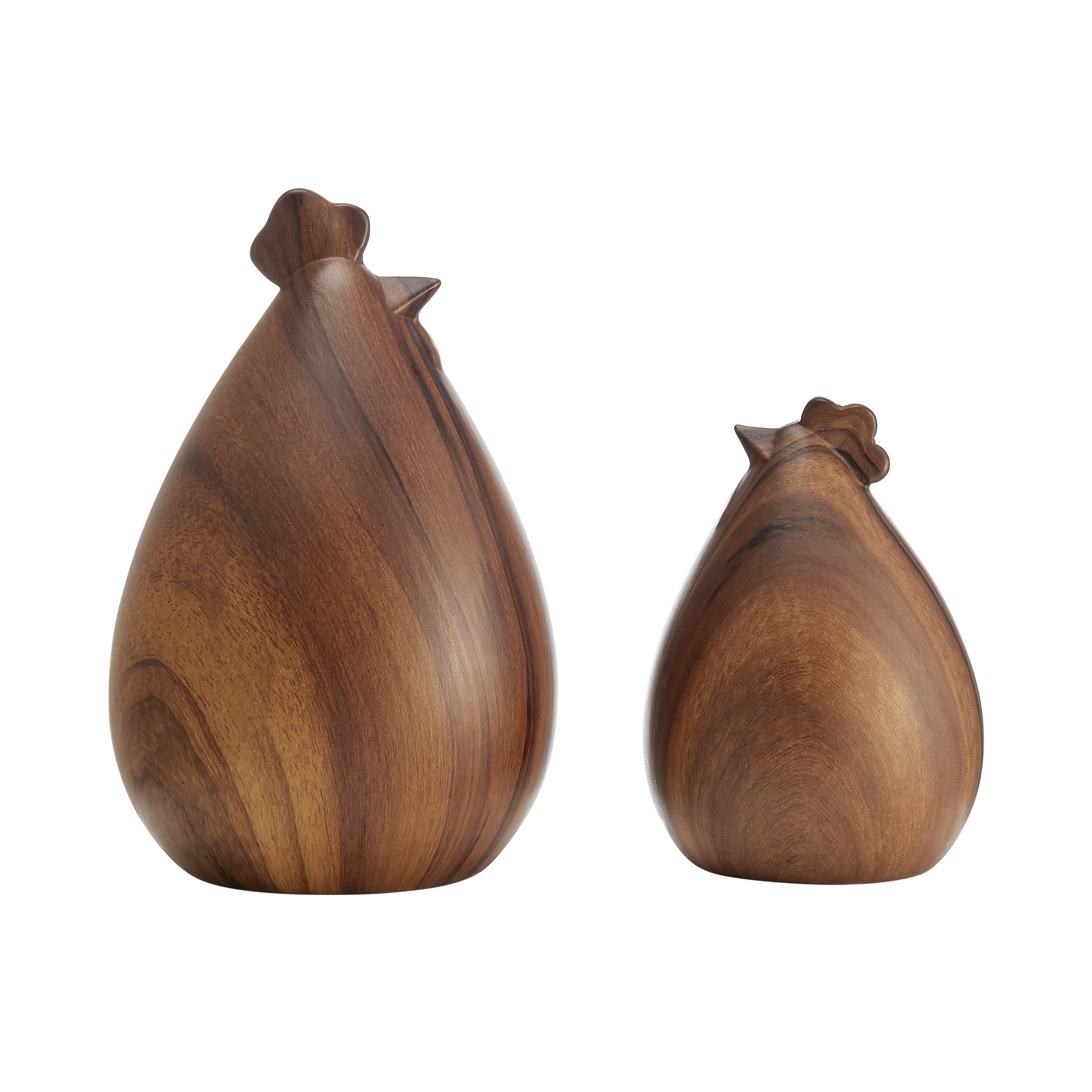 Hona Set of 2 Modern Abstract Walnut Finish Tabletop Hen Chicken Sculpture Figures