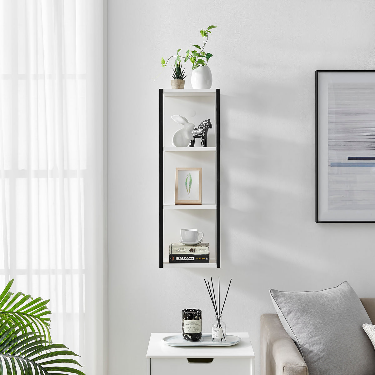 Recife Vertical Three-Tier Modern Shadow Box Cube Display Wall Shelf ...