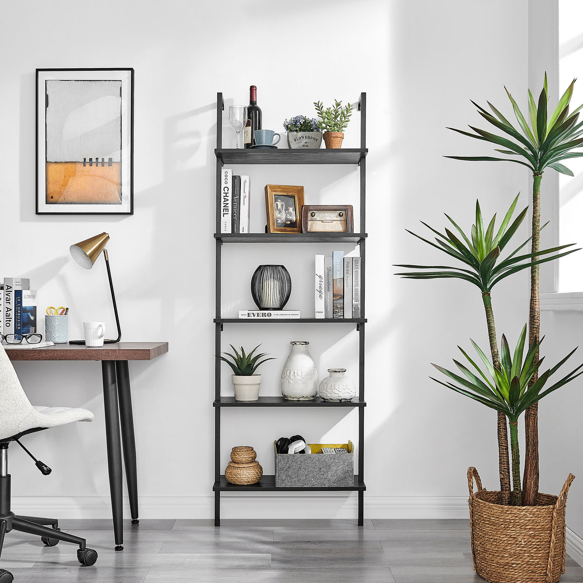 Everett 5-Tier Open Display Stand Wall Mount Modern Metal Frame Ladder ...