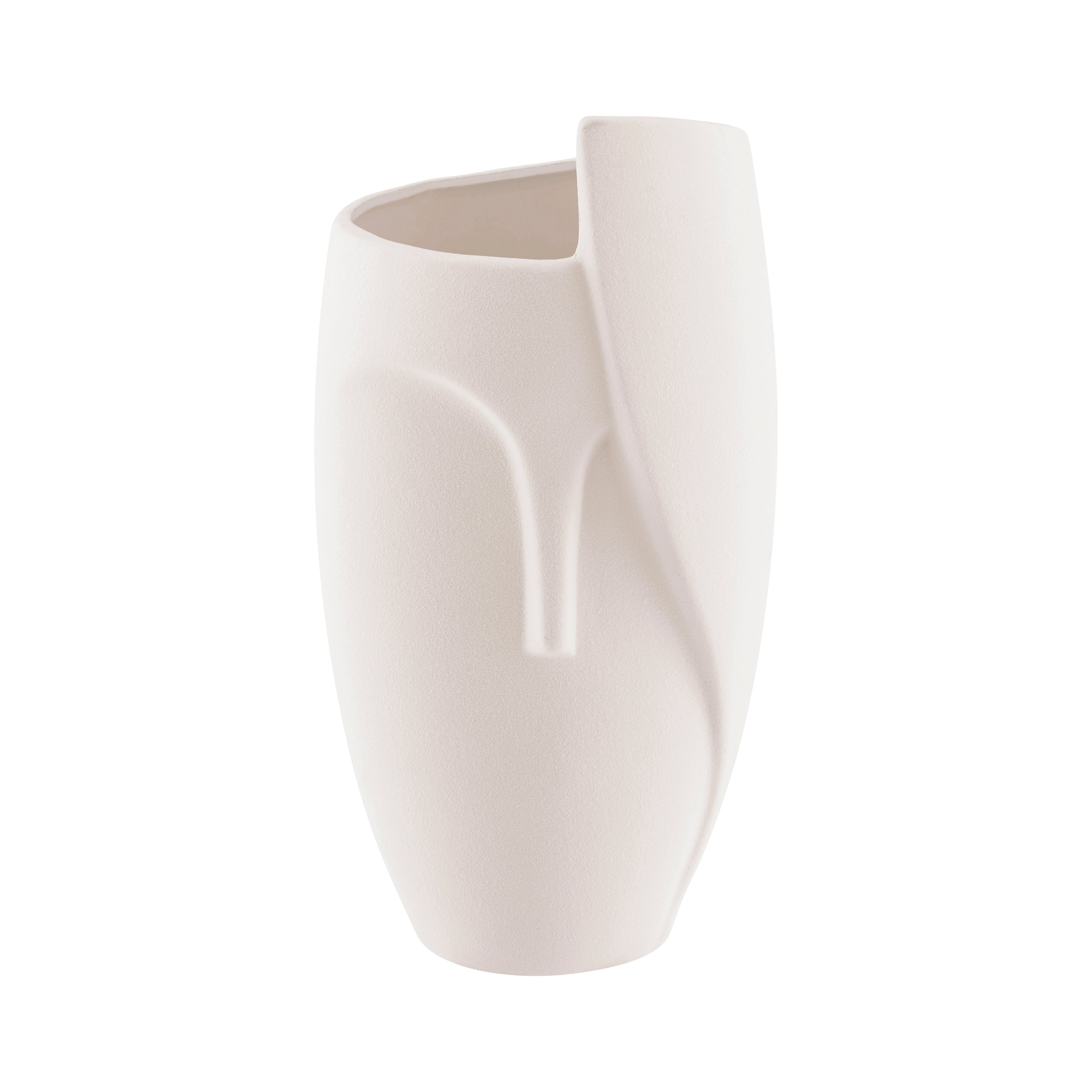 Hans Ansit Cream Abstract Contemporary Face Matte Ceramic Sculpture Decorative Planter Vase