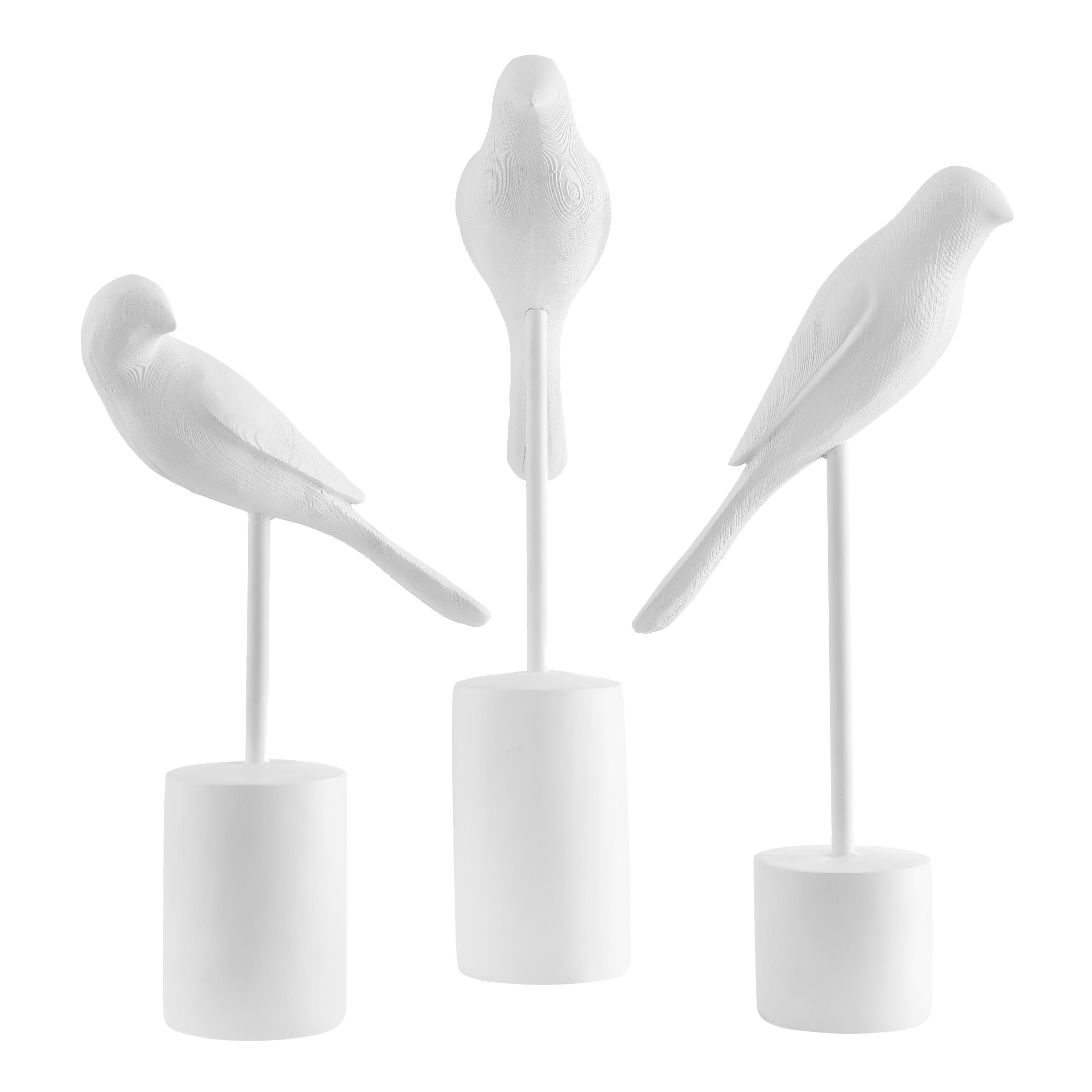 Ren Bird Perched White Ornament Decorative Accent Sculpture Figurines - Set of 3